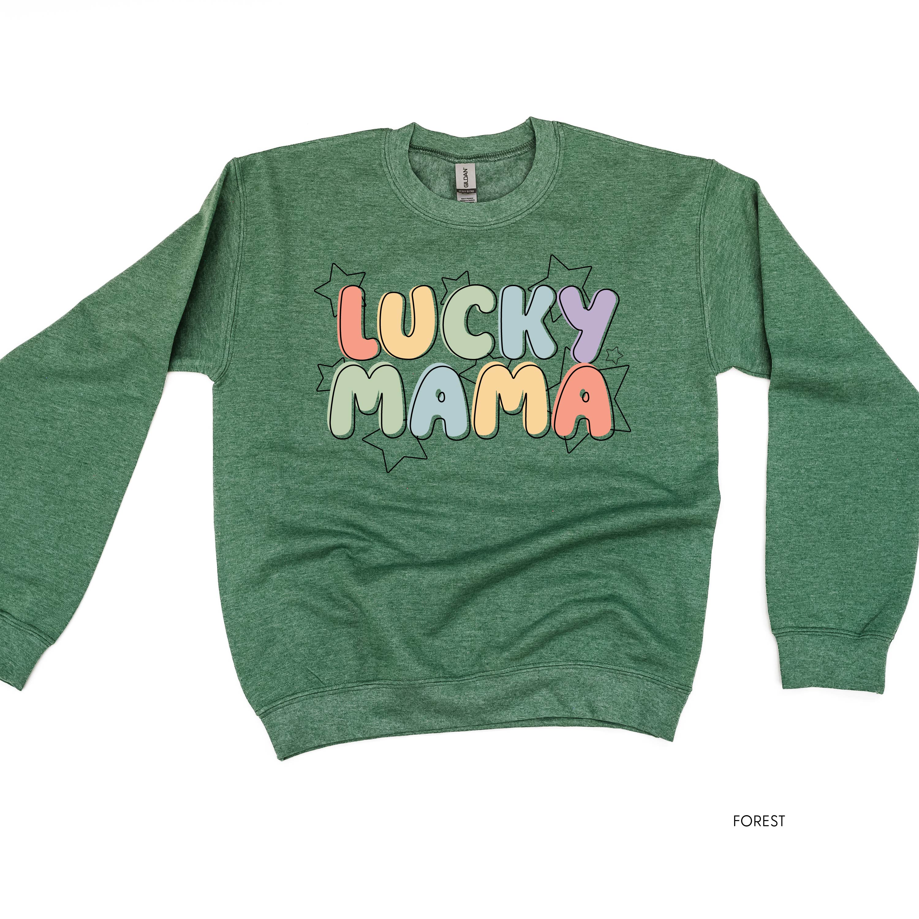 Bubble Letters & Stars Lucky Mama - BASIC Fleece Little Mama Shirt Shop LLC