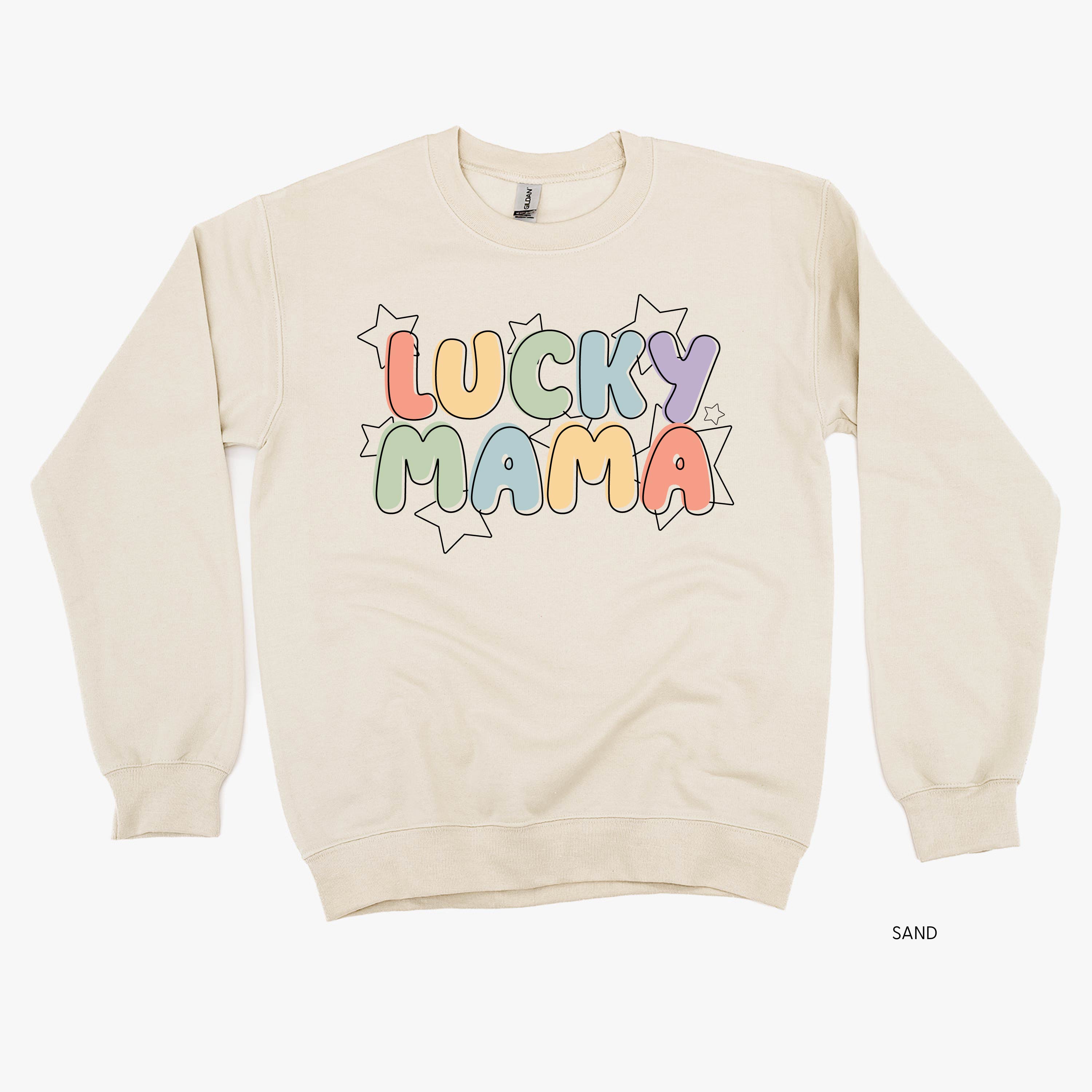 Bubble Letters & Stars Lucky Mama - BASIC Fleece Little Mama Shirt Shop LLC