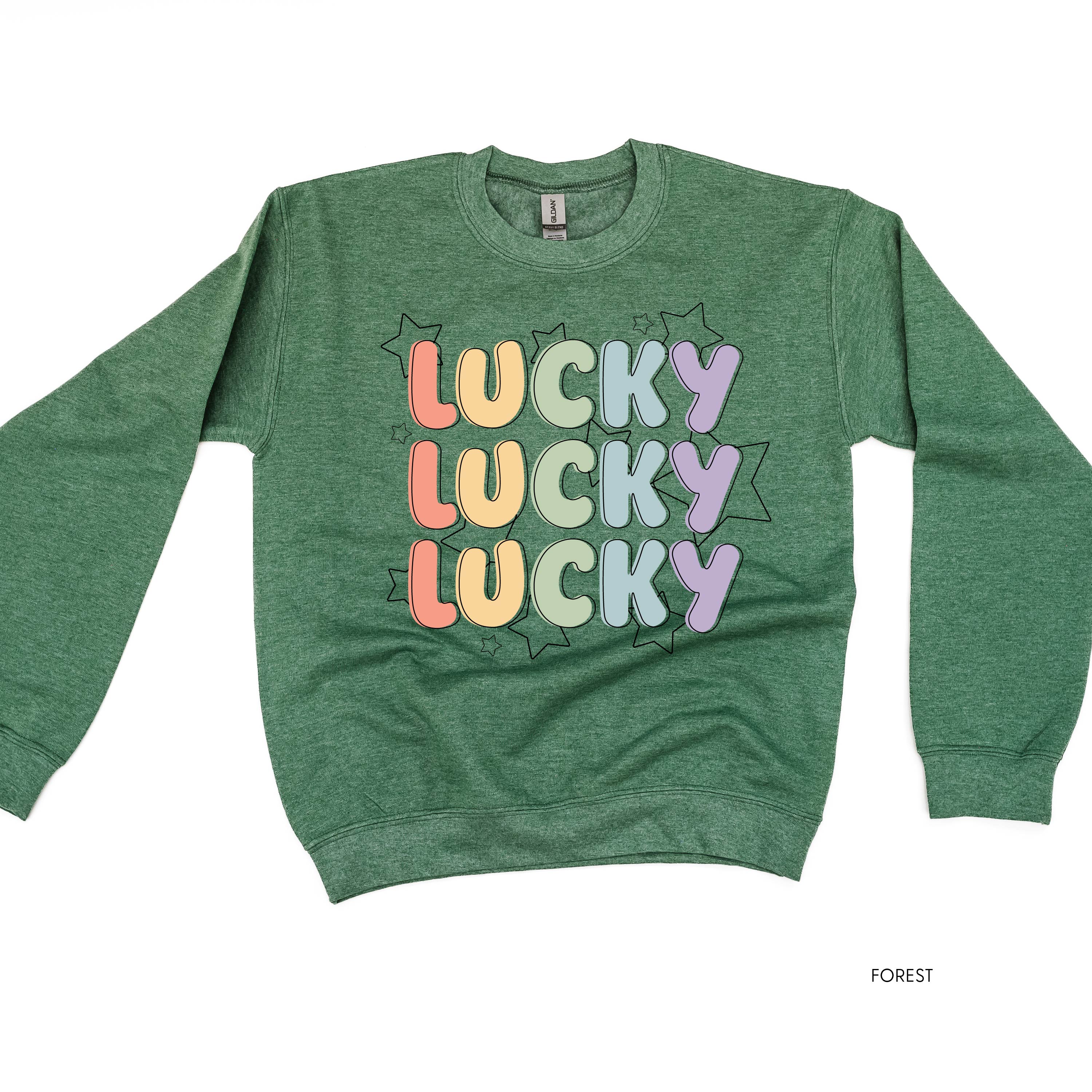 Bubble Letters & Stars Lucky x3 - BASIC Fleece Little Mama Shirt Shop LLC