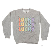 Bubble Letters & Stars Lucky x3 - BASIC Fleece Little Mama Shirt Shop LLC