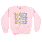 Bubble Letters & Stars Lucky x3 - BASIC Fleece Little Mama Shirt Shop LLC