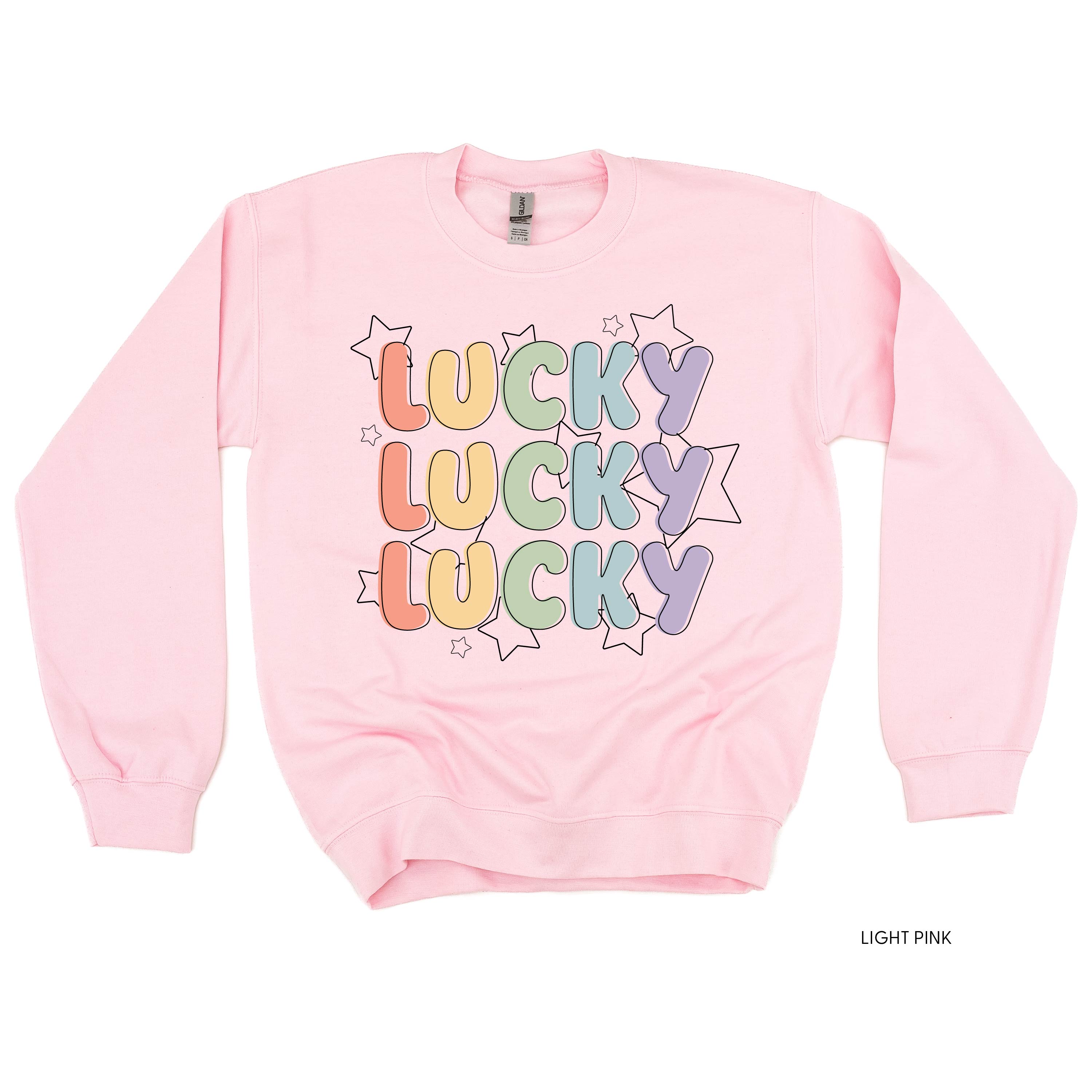 Bubble Letters & Stars Lucky x3 - BASIC Fleece Little Mama Shirt Shop LLC