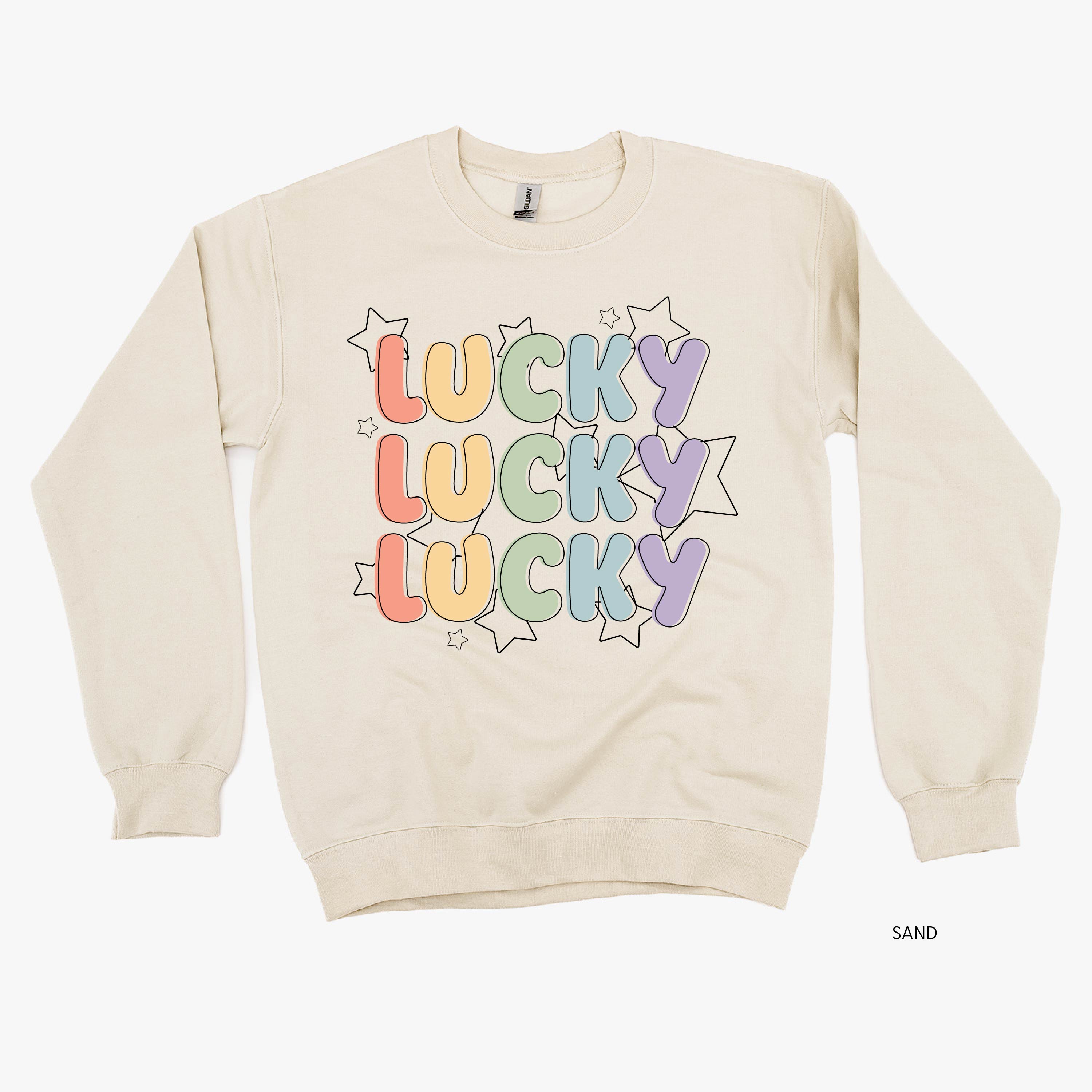 Bubble Letters & Stars Lucky x3 - BASIC Fleece Little Mama Shirt Shop LLC