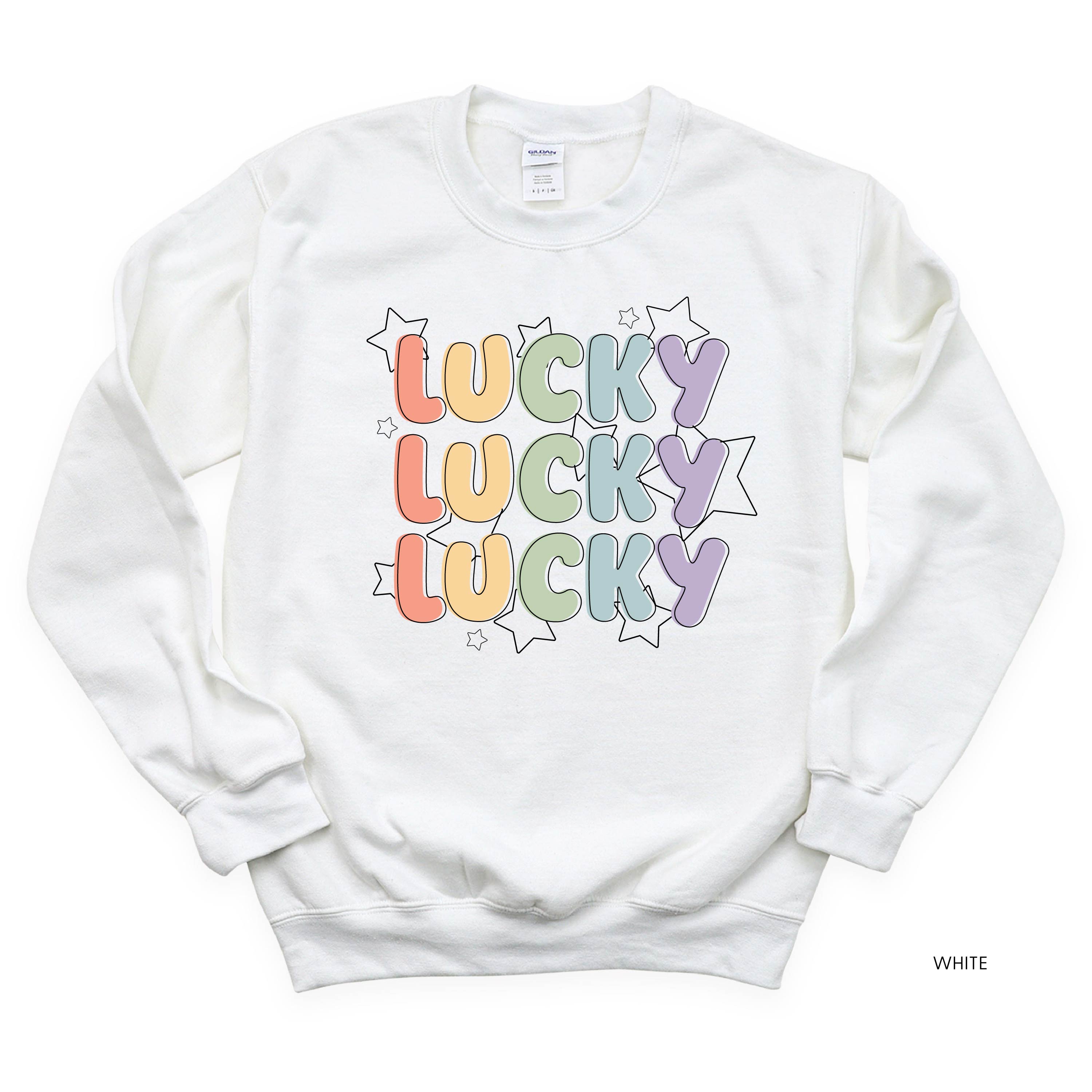 Bubble Letters & Stars Lucky x3 - BASIC Fleece Little Mama Shirt Shop LLC