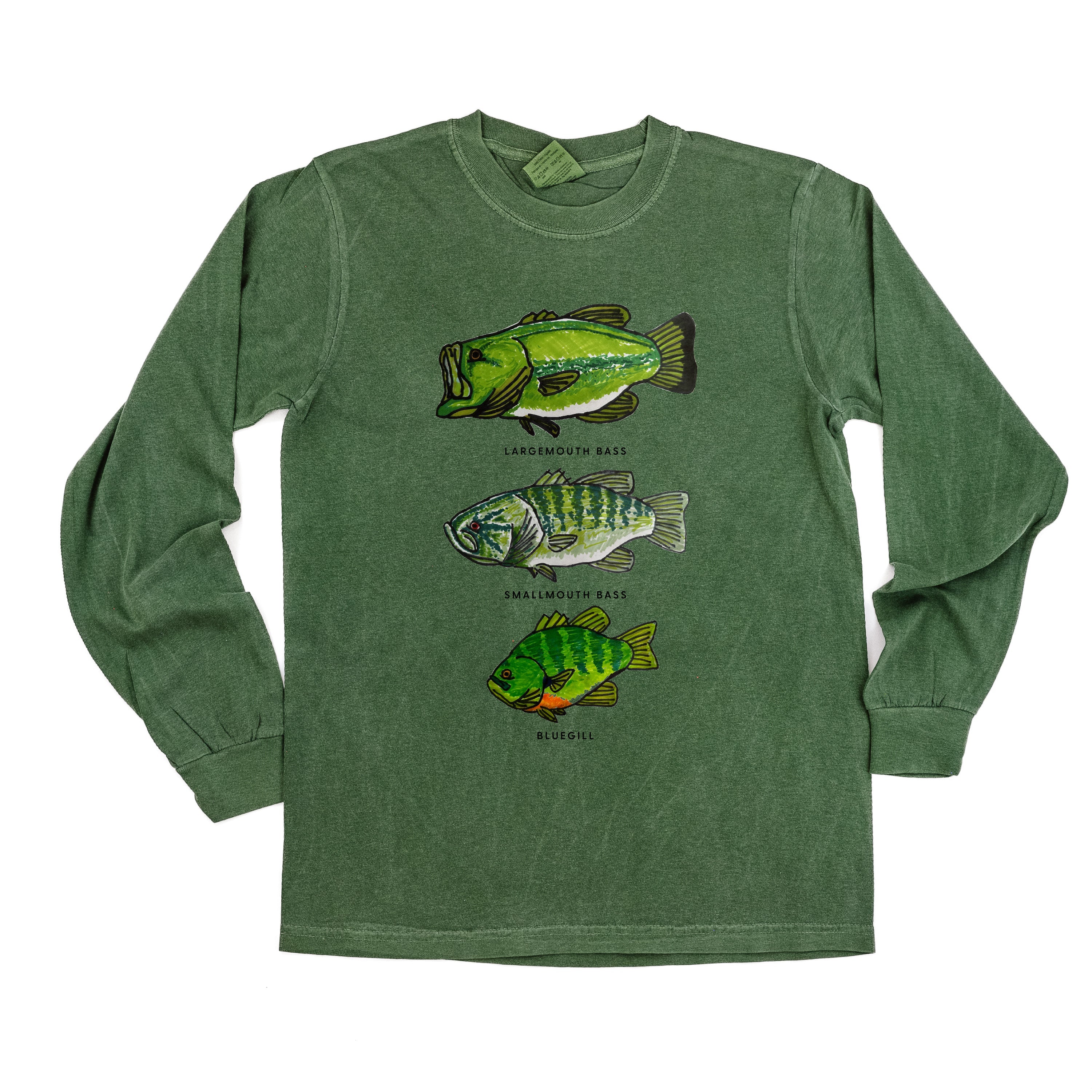 Bass And Bluegill Chart (Hand Drawn) -  LONG SLEEVE Comfort Colors Tee Little Mama Shirt Shop