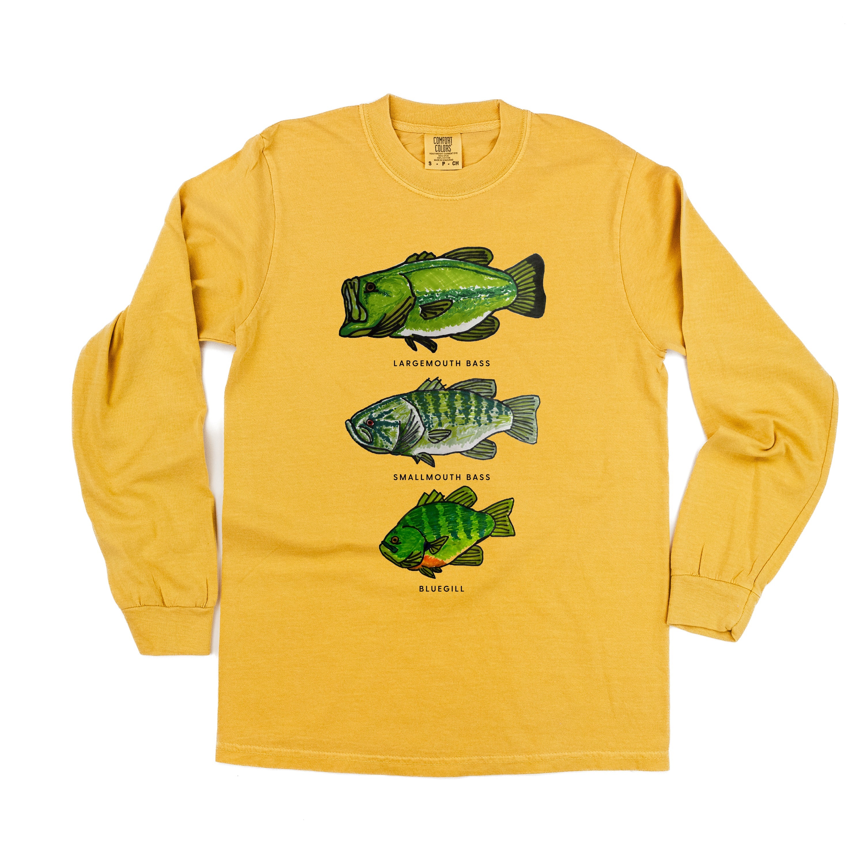 Bass And Bluegill Chart (Hand Drawn) -  LONG SLEEVE Comfort Colors Tee Little Mama Shirt Shop
