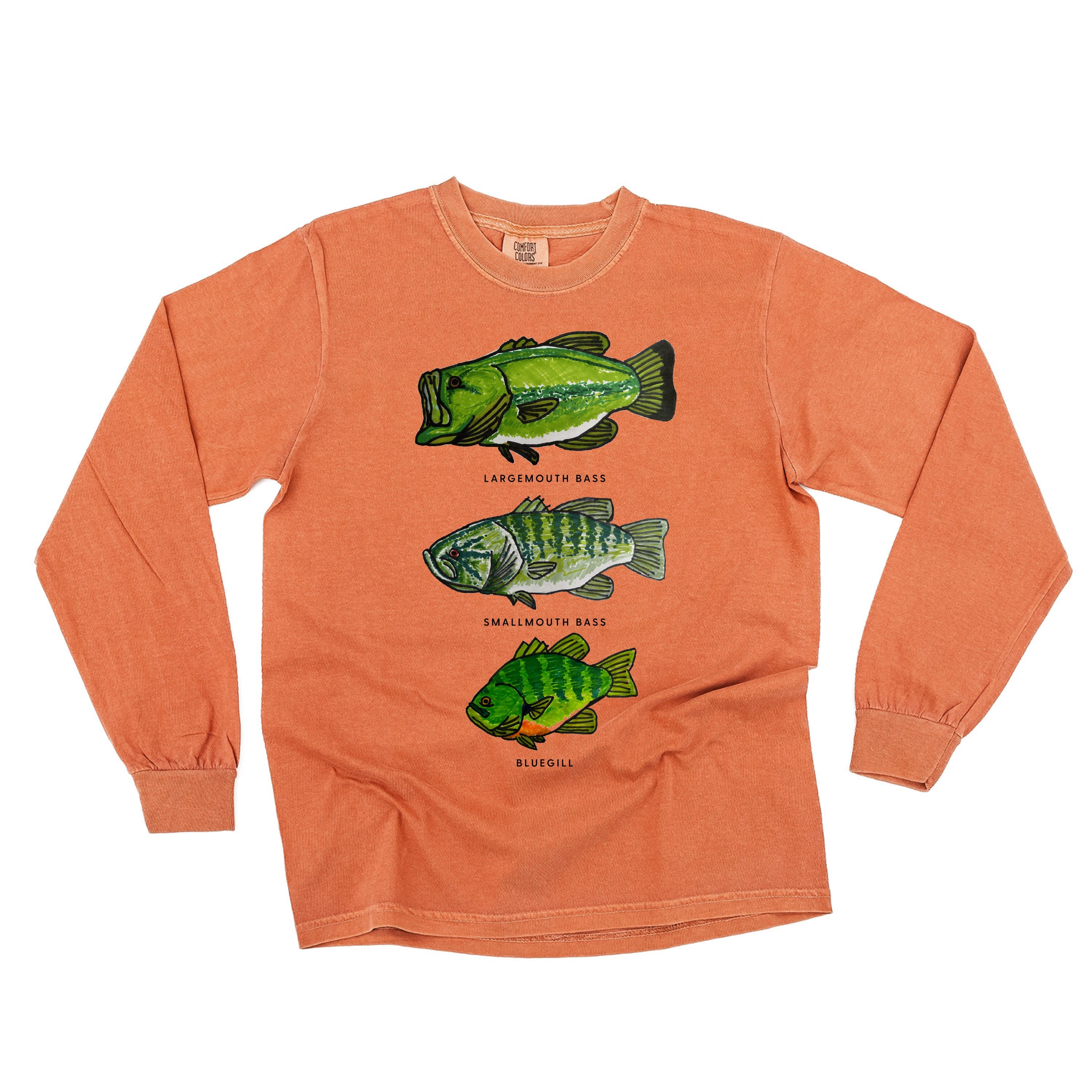 Bass And Bluegill Chart (Hand Drawn) -  LONG SLEEVE Comfort Colors Tee Little Mama Shirt Shop