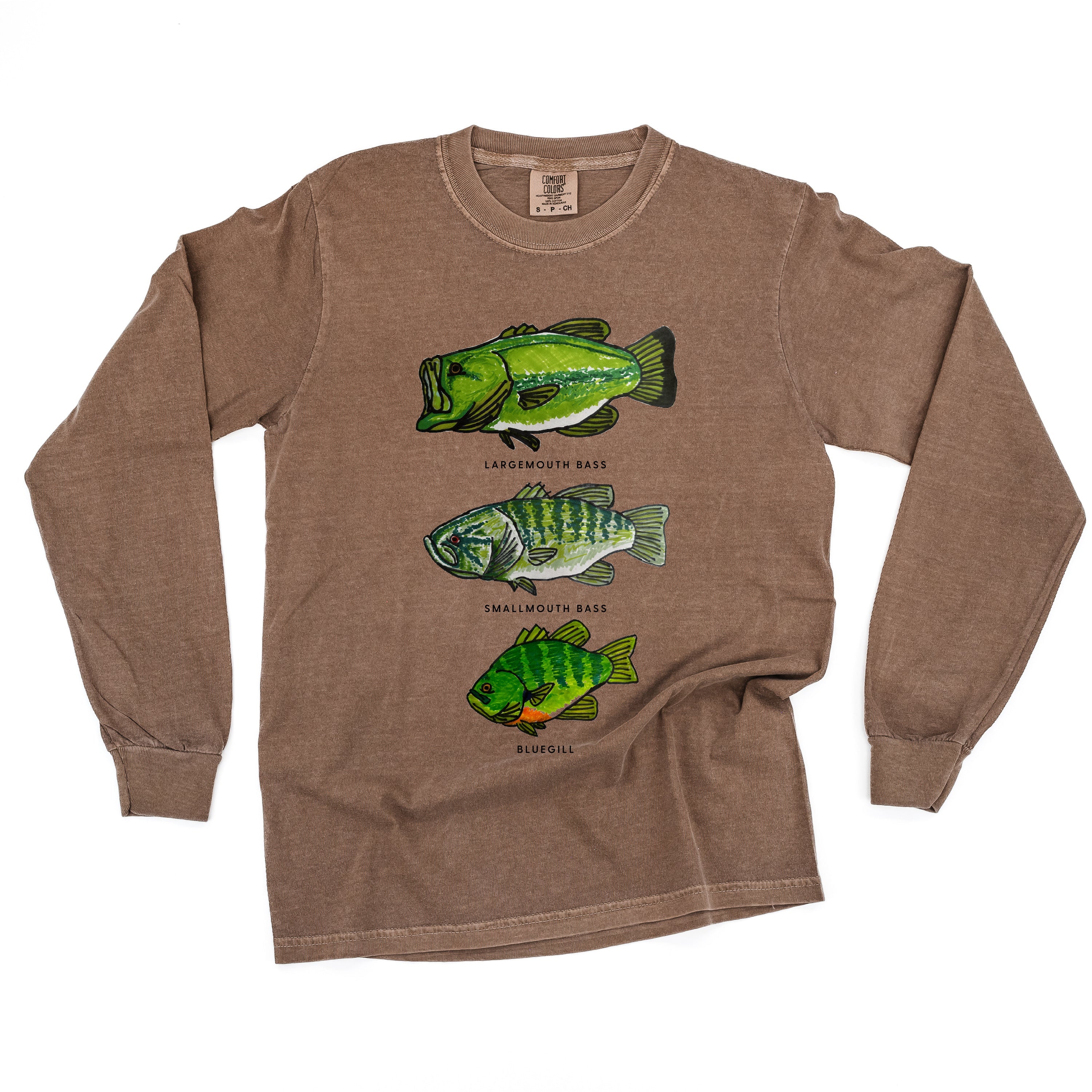 Bass And Bluegill Chart (Hand Drawn) -  LONG SLEEVE Comfort Colors Tee Little Mama Shirt Shop