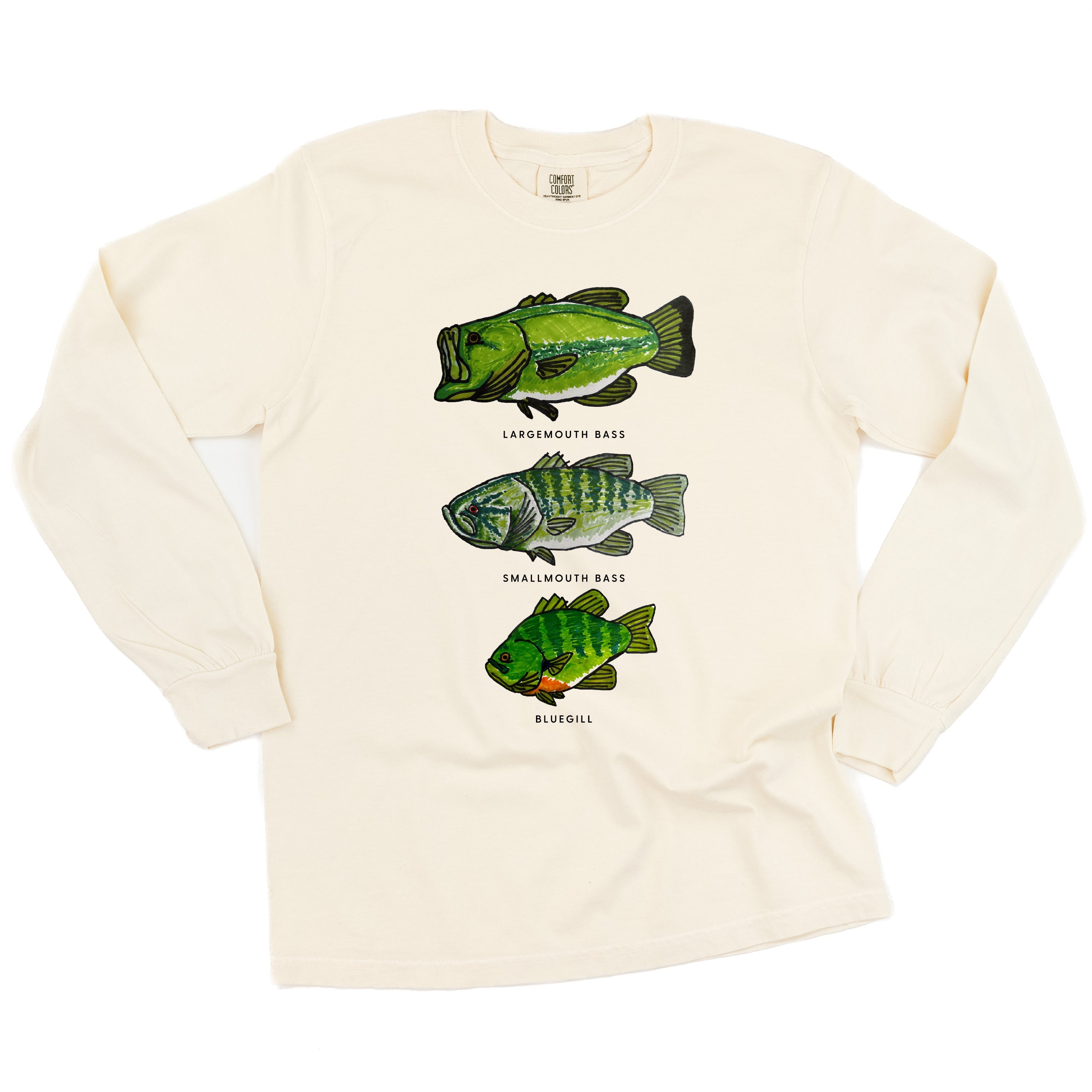 Bass And Bluegill Chart (Hand Drawn) -  LONG SLEEVE Comfort Colors Tee Little Mama Shirt Shop
