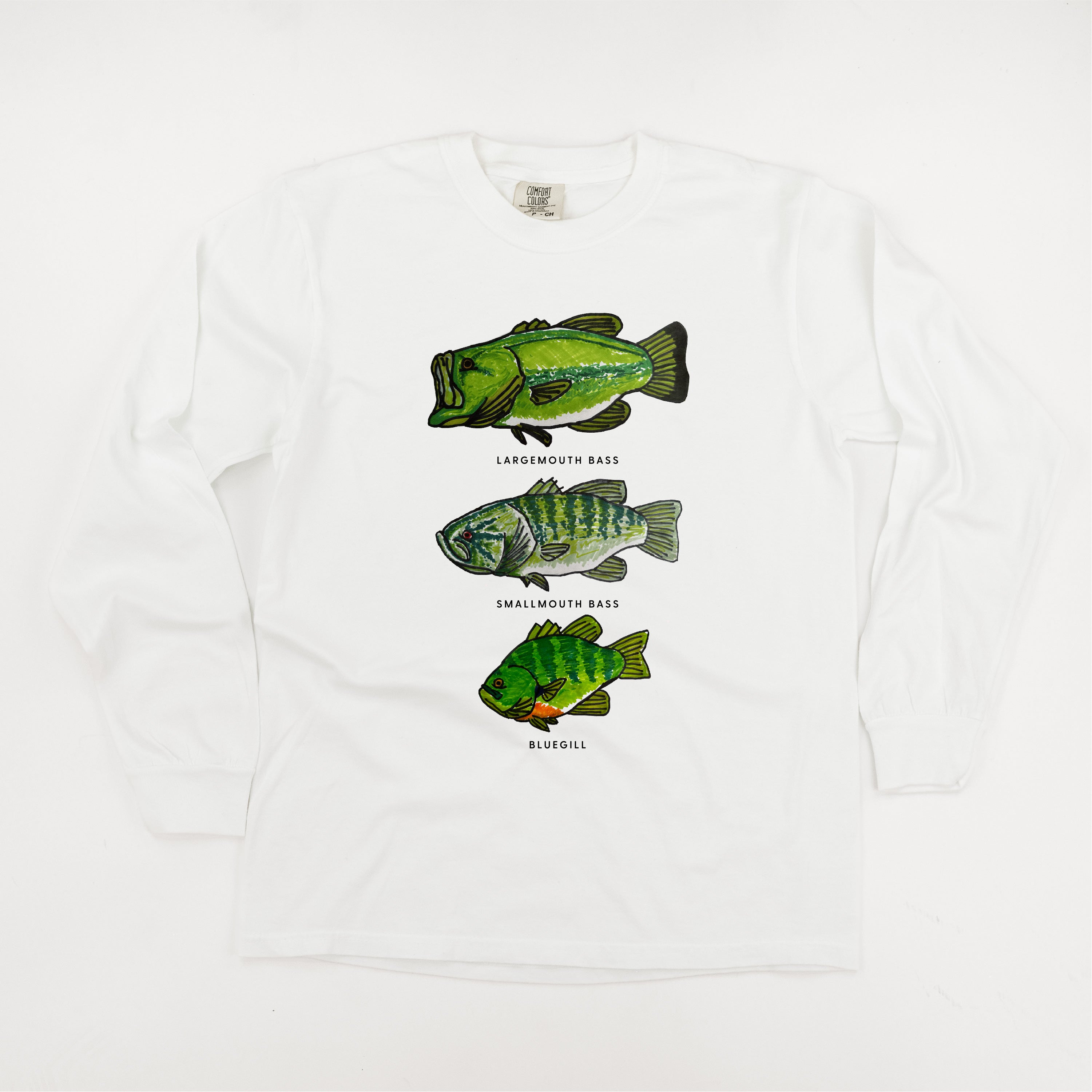 Bass And Bluegill Chart (Hand Drawn) -  LONG SLEEVE Comfort Colors Tee Little Mama Shirt Shop