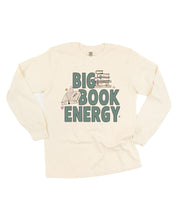 Comfort colors tee in ivory with 'Big Book Energy' graphic, shown on flat lay – Little Mama Shirt Shop