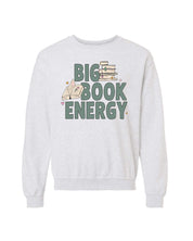 Basic fleece in ash with 'Big Book Energy' graphic, shown on flat lay – Little Mama Shirt Shop