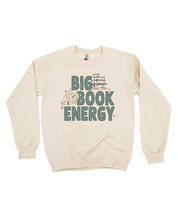 Basic fleece in sand with 'Big Book Energy' graphic, shown on flat lay – Little Mama Shirt Shop