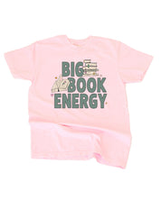 Comfort colors tee in blossom with 'Big Book Energy' graphic, shown on flat lay – Little Mama Shirt Shop