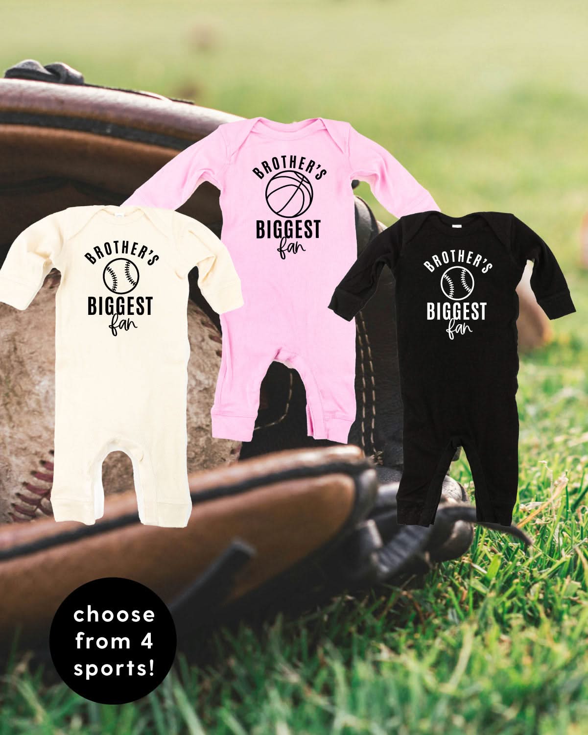 Brother's Biggest Fan - (Choose your Sport) - Baby Sleeper Little Mama Shirt Shop