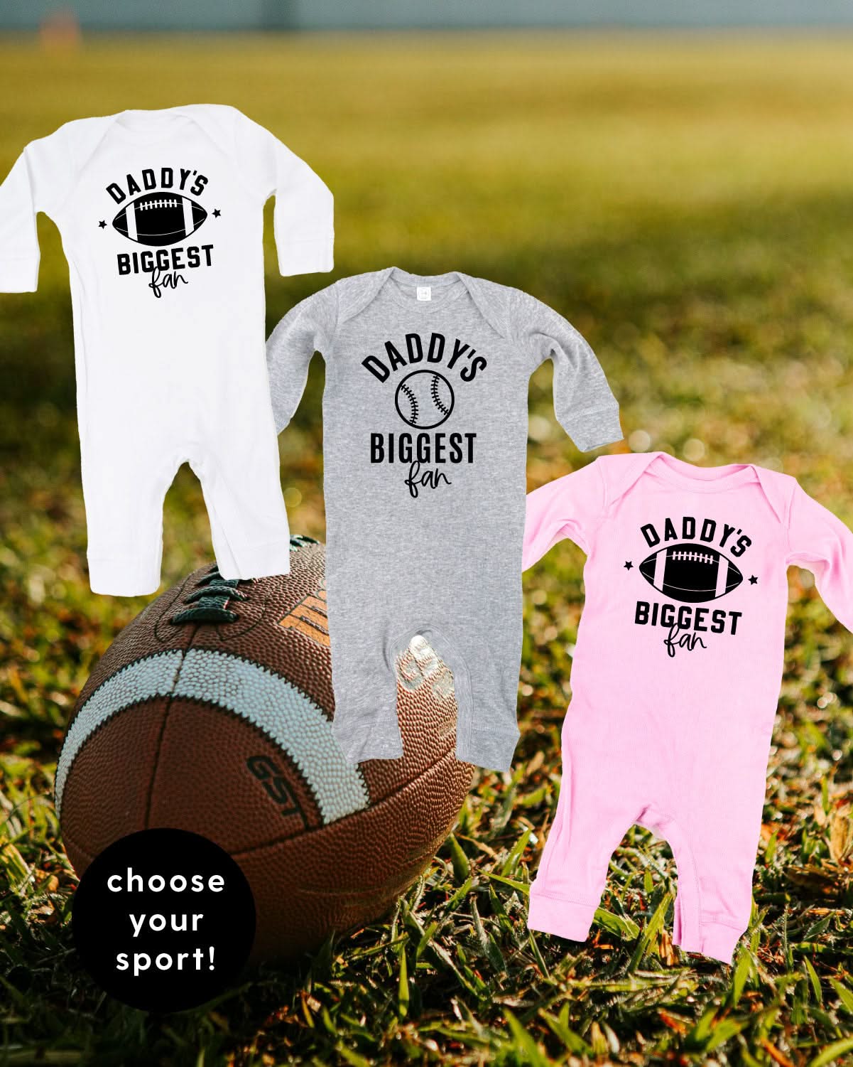 Daddy's Biggest Fan - (Choose your Sport) - Baby Sleeper Little Mama Shirt Shop