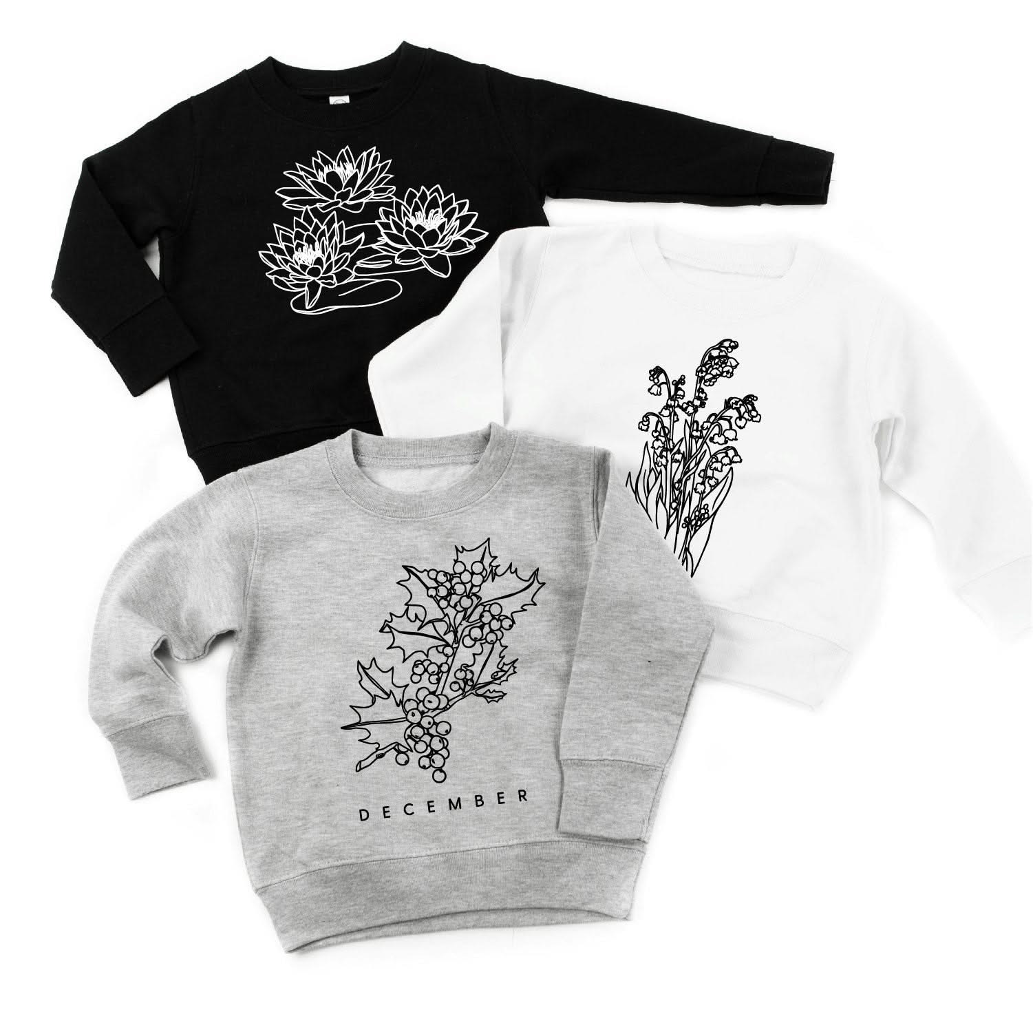 Birth Flowers (Choose Your Month/Flower) - Child Sweater Little Mama Shirt Shop