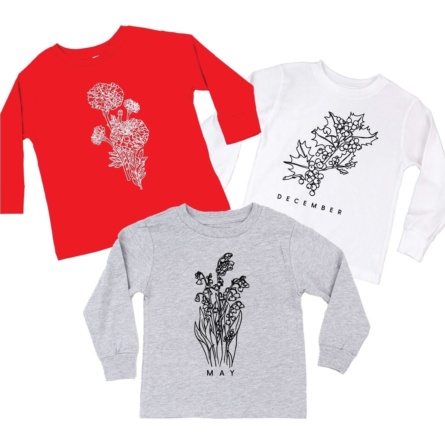 Birth Flowers (Choose Your Month/Flower) - Child LONG SLEEVE Tee Little Mama Shirt Shop