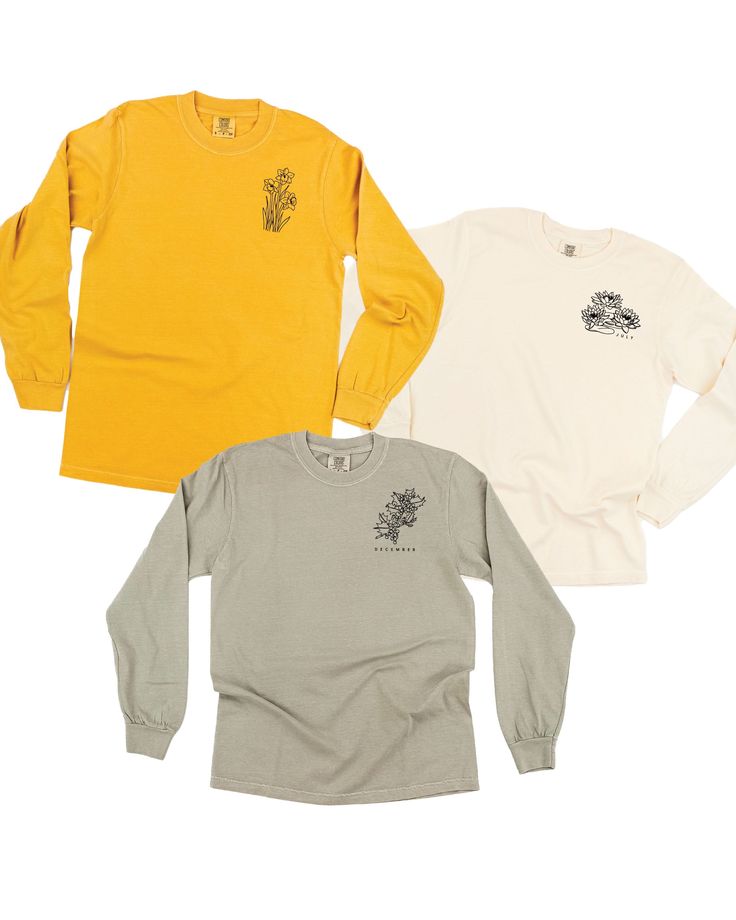 Birth Flowers (Choose Your Month/Flower) - Long Sleeve Comfort Colors Tee Little Mama Shirt Shop