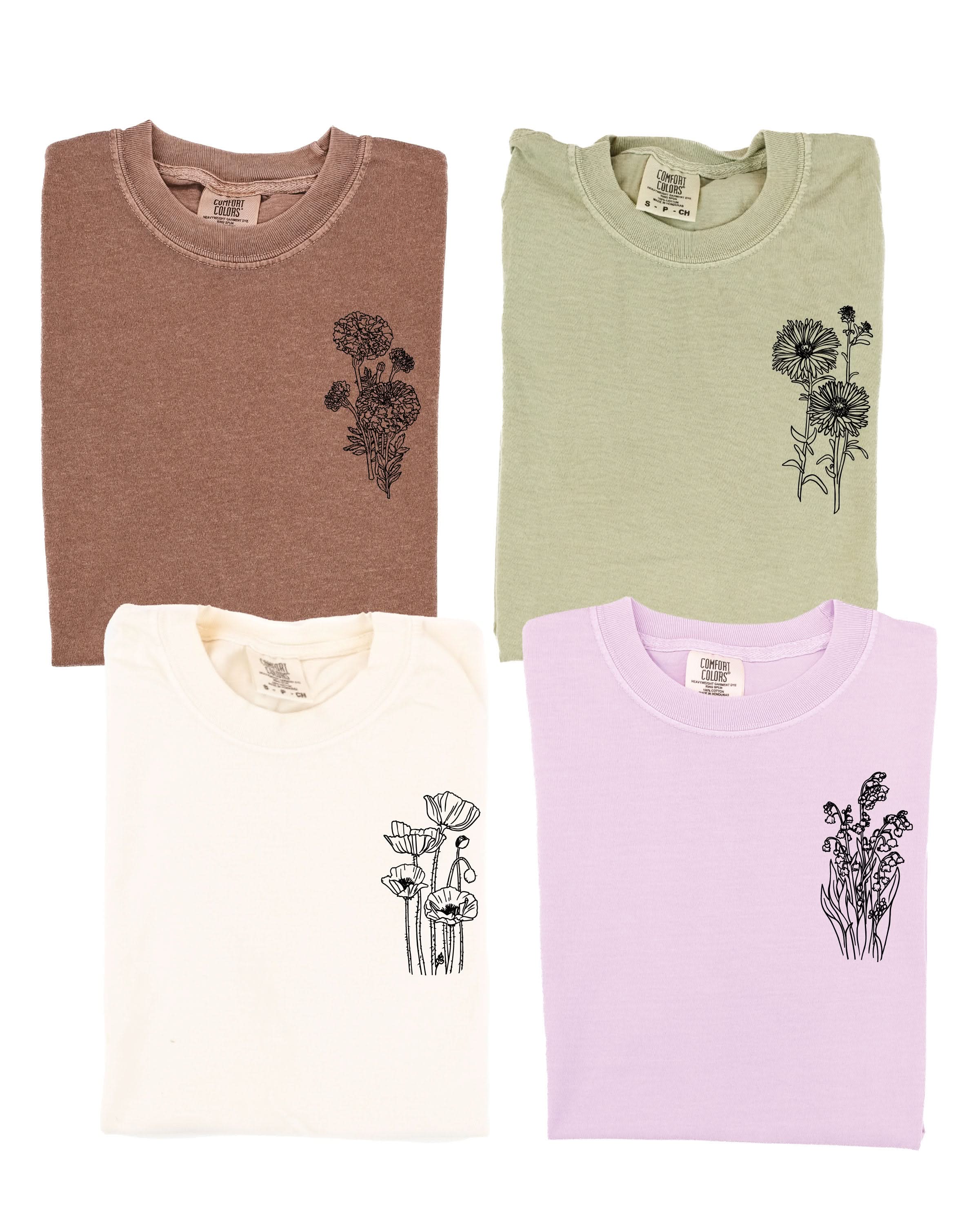 Birth Flowers (Choose Your Month/Flower) - Long Sleeve Comfort Colors Tee Little Mama Shirt Shop