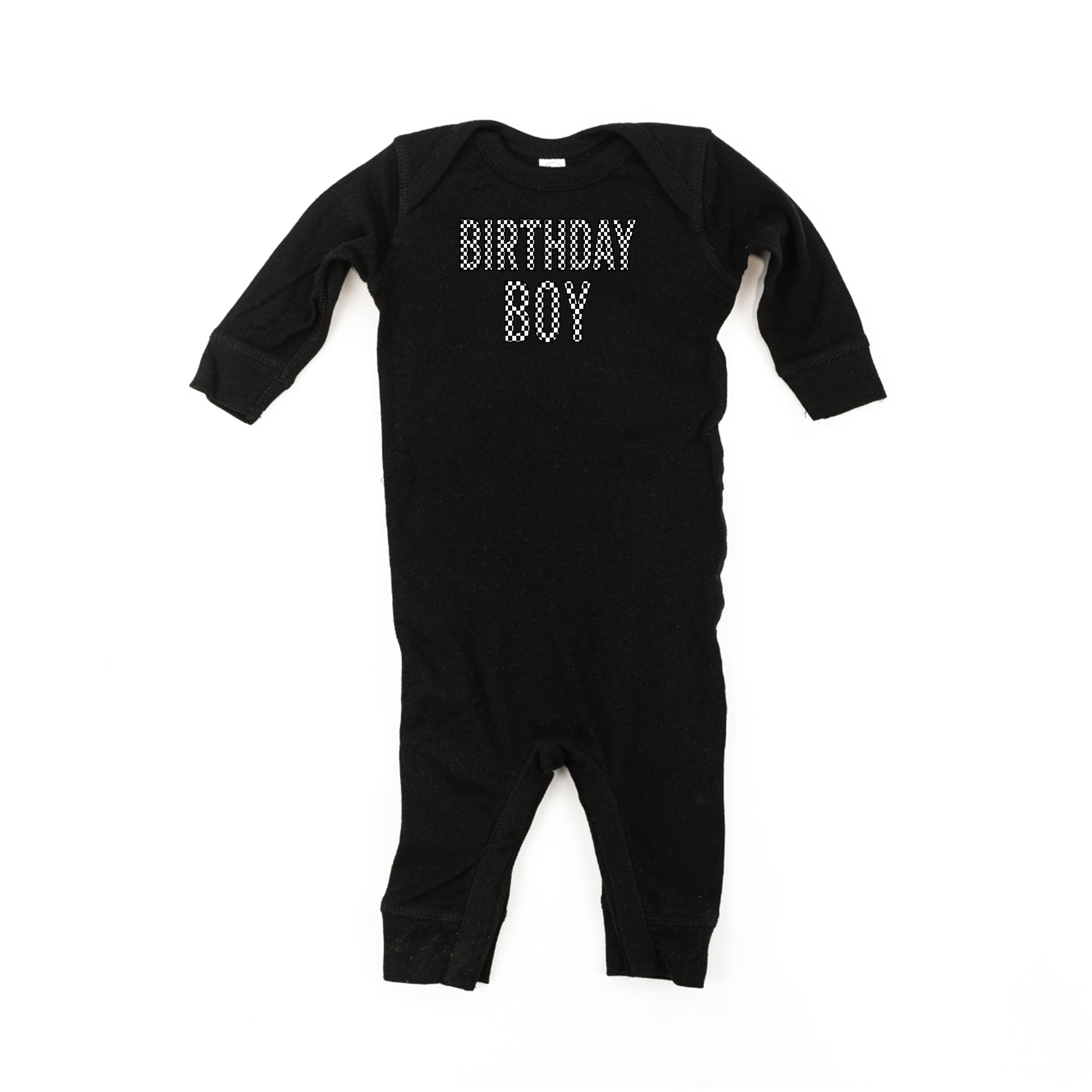 BIRTHDAY BOY - BLOCK FONT CHECKERS - One Piece Infant Sleeper Little Mama Shirt Shop