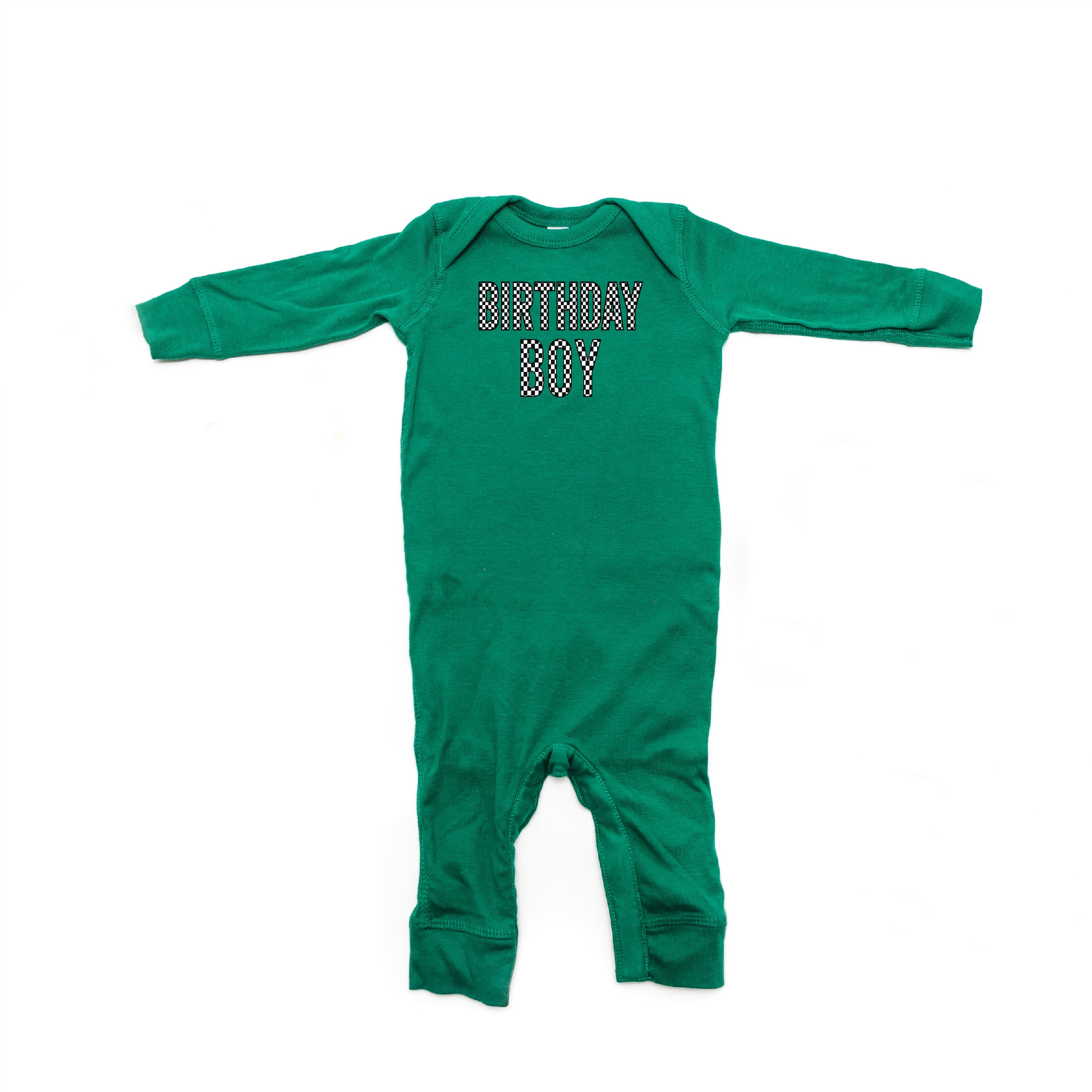 BIRTHDAY BOY - BLOCK FONT CHECKERS - One Piece Infant Sleeper Little Mama Shirt Shop
