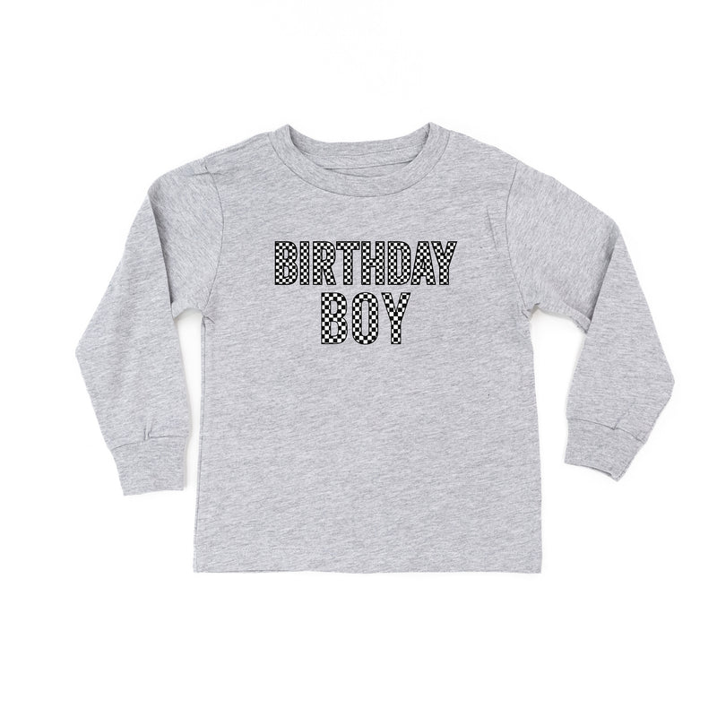 BIRTHDAY BOY - BLOCK FONT CHECKERS - Long Sleeve Child Shirt