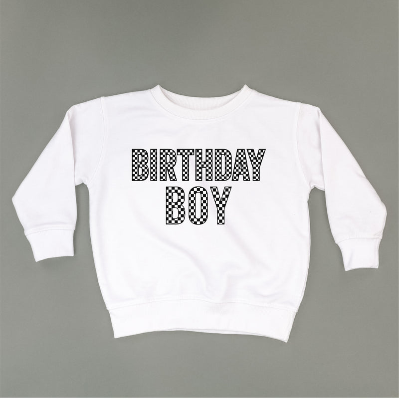 BIRTHDAY BOY - BLOCK FONT CHECKERS - Child Sweater