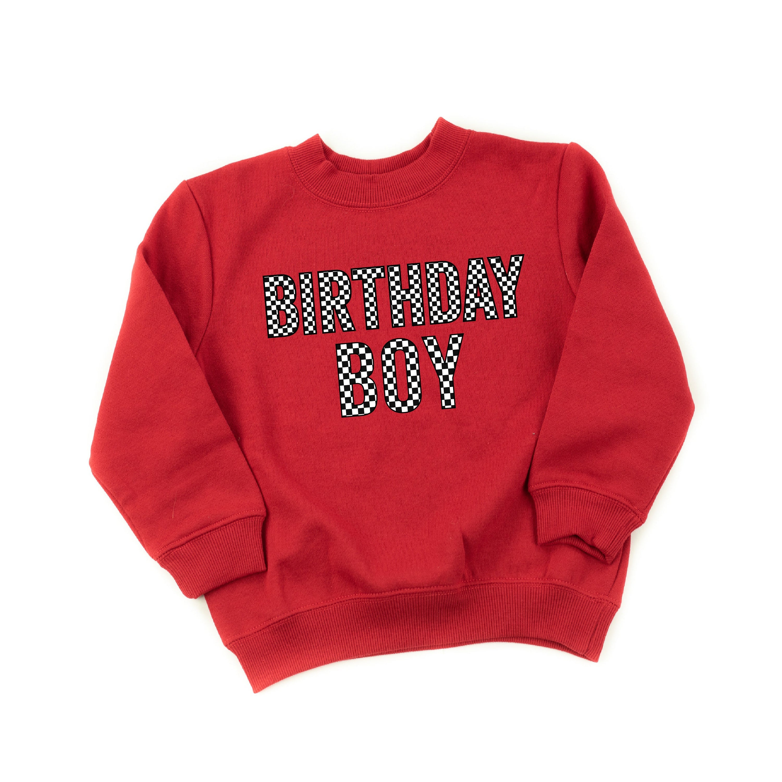 BIRTHDAY BOY - BLOCK FONT CHECKERS - Child Sweater Little Mama Shirt Shop