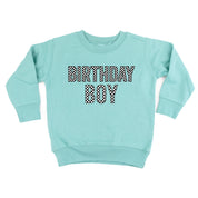 BIRTHDAY BOY - BLOCK FONT CHECKERS - Child Sweater Little Mama Shirt Shop