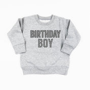 BIRTHDAY BOY - BLOCK FONT CHECKERS - Child Sweater Little Mama Shirt Shop