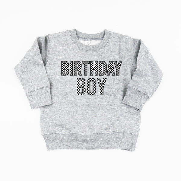 BIRTHDAY BOY - BLOCK FONT CHECKERS - Child Sweater