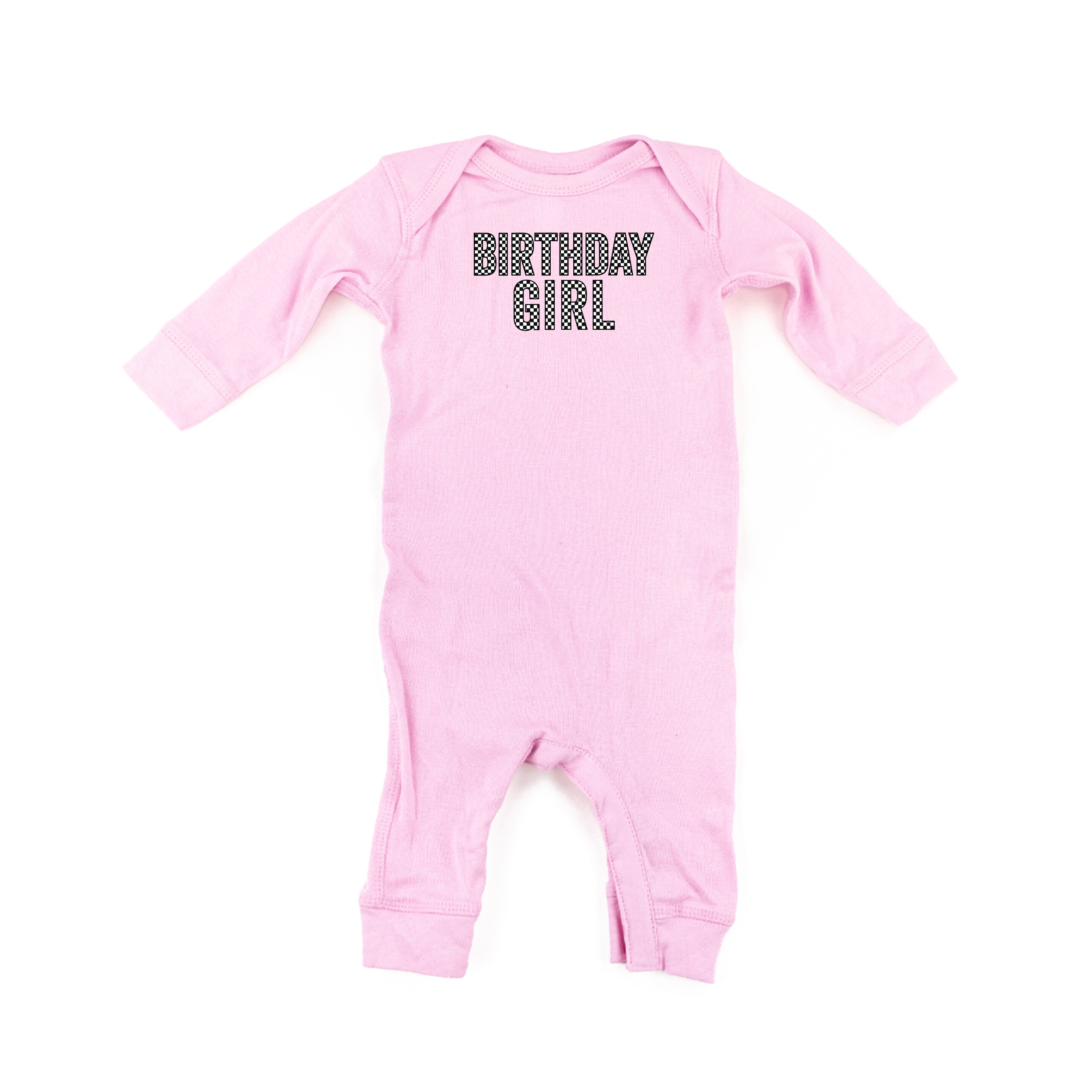 BIRTHDAY GIRL - BLOCK FONT CHECKERS - One Piece Infant Sleeper Little Mama Shirt Shop