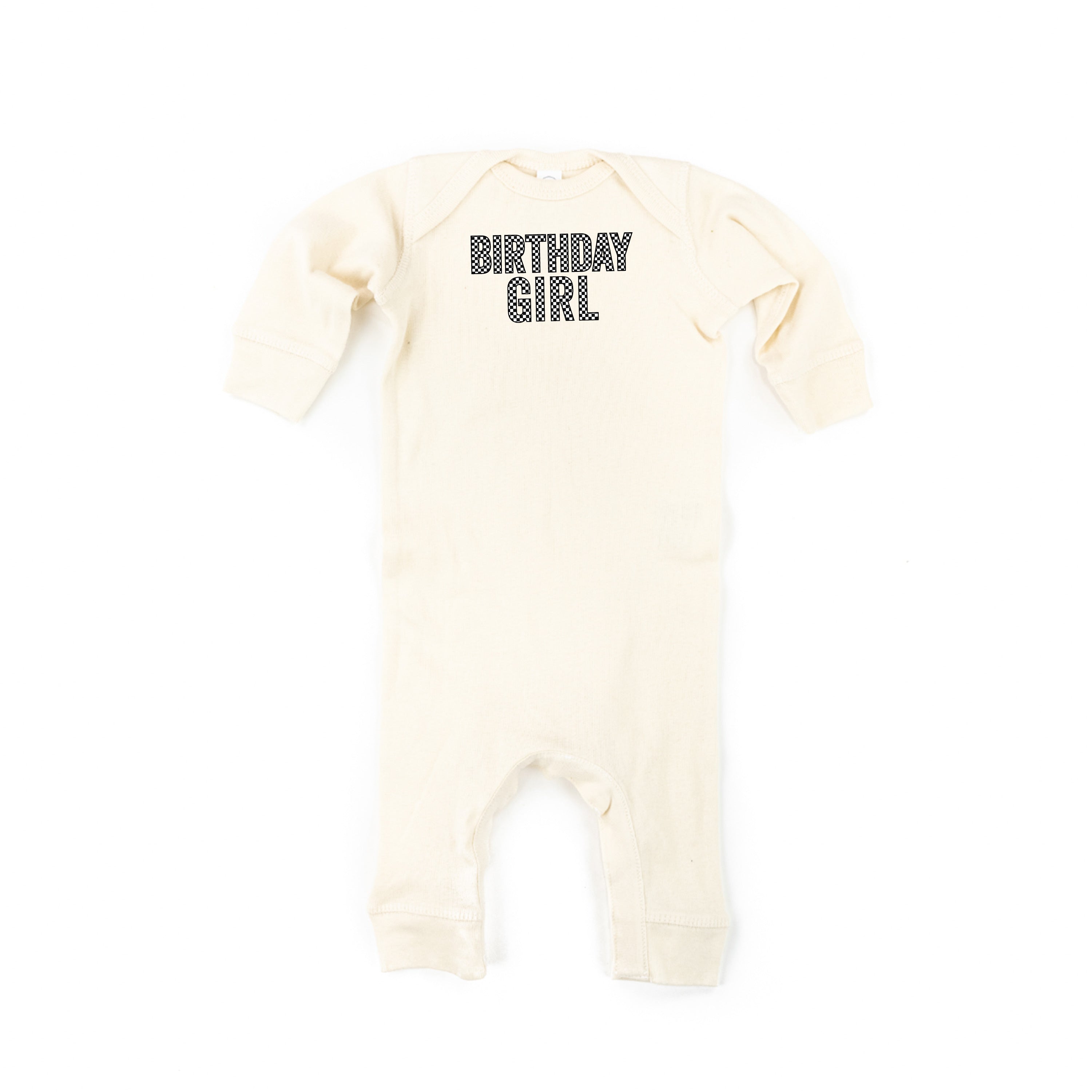 BIRTHDAY GIRL - BLOCK FONT CHECKERS - One Piece Infant Sleeper Little Mama Shirt Shop