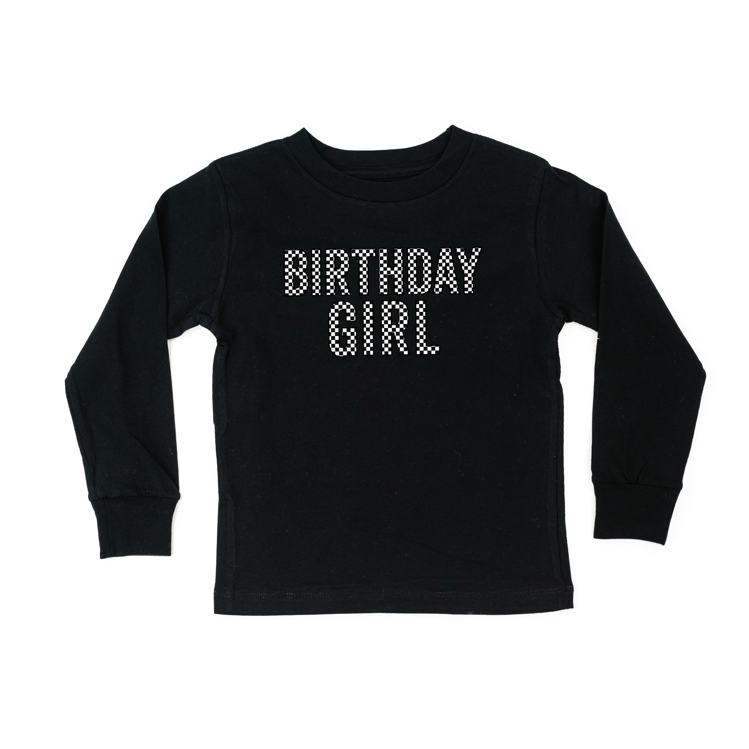 Birthday Girl - Block Font Checkers - Child Long Sleeve Tee Little Mama Shirt Shop