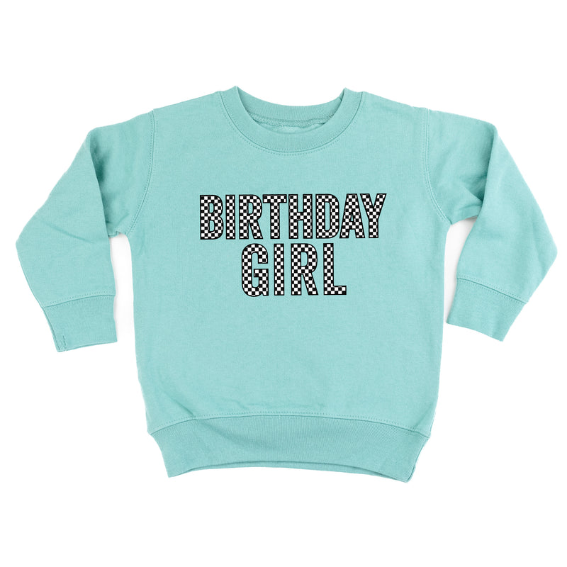 BIRTHDAY GIRL - BLOCK FONT CHECKERS - Child Sweater
