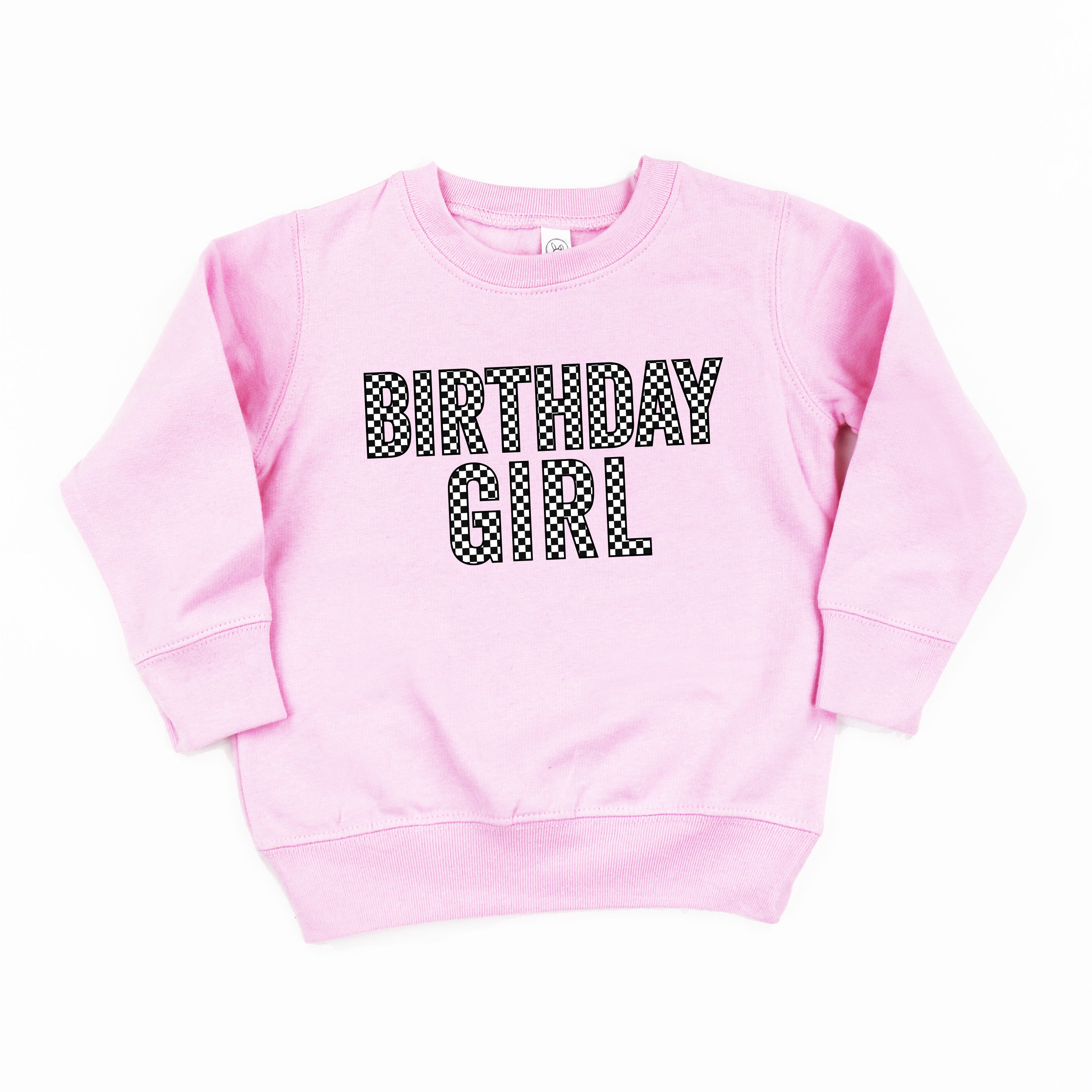 BIRTHDAY GIRL - BLOCK FONT CHECKERS - Child Sweater