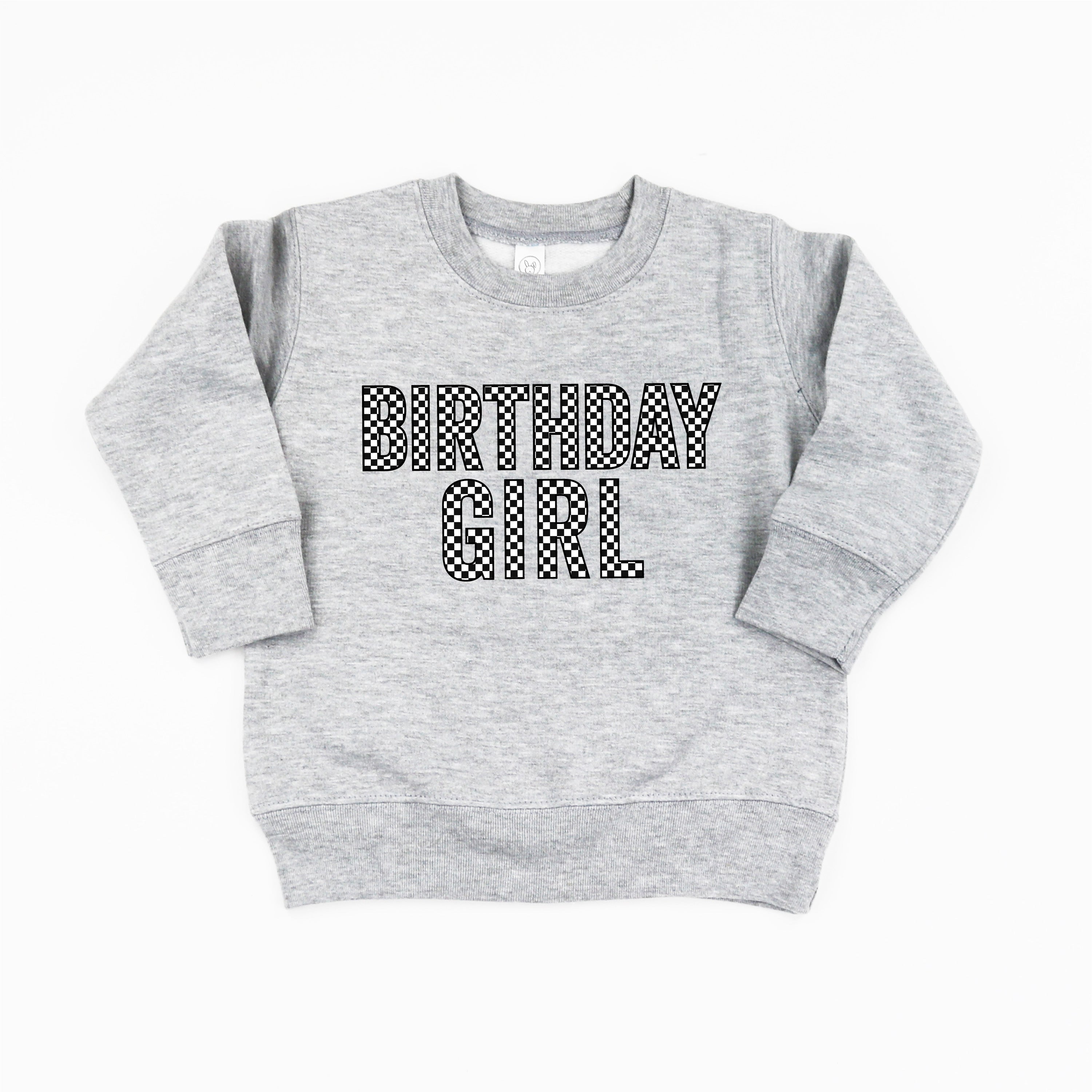 BIRTHDAY GIRL - BLOCK FONT CHECKERS - Child Sweater