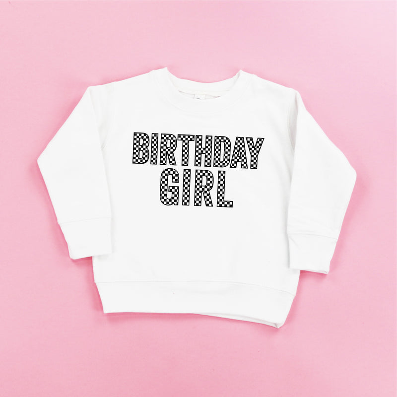 BIRTHDAY GIRL - BLOCK FONT CHECKERS - Child Sweater