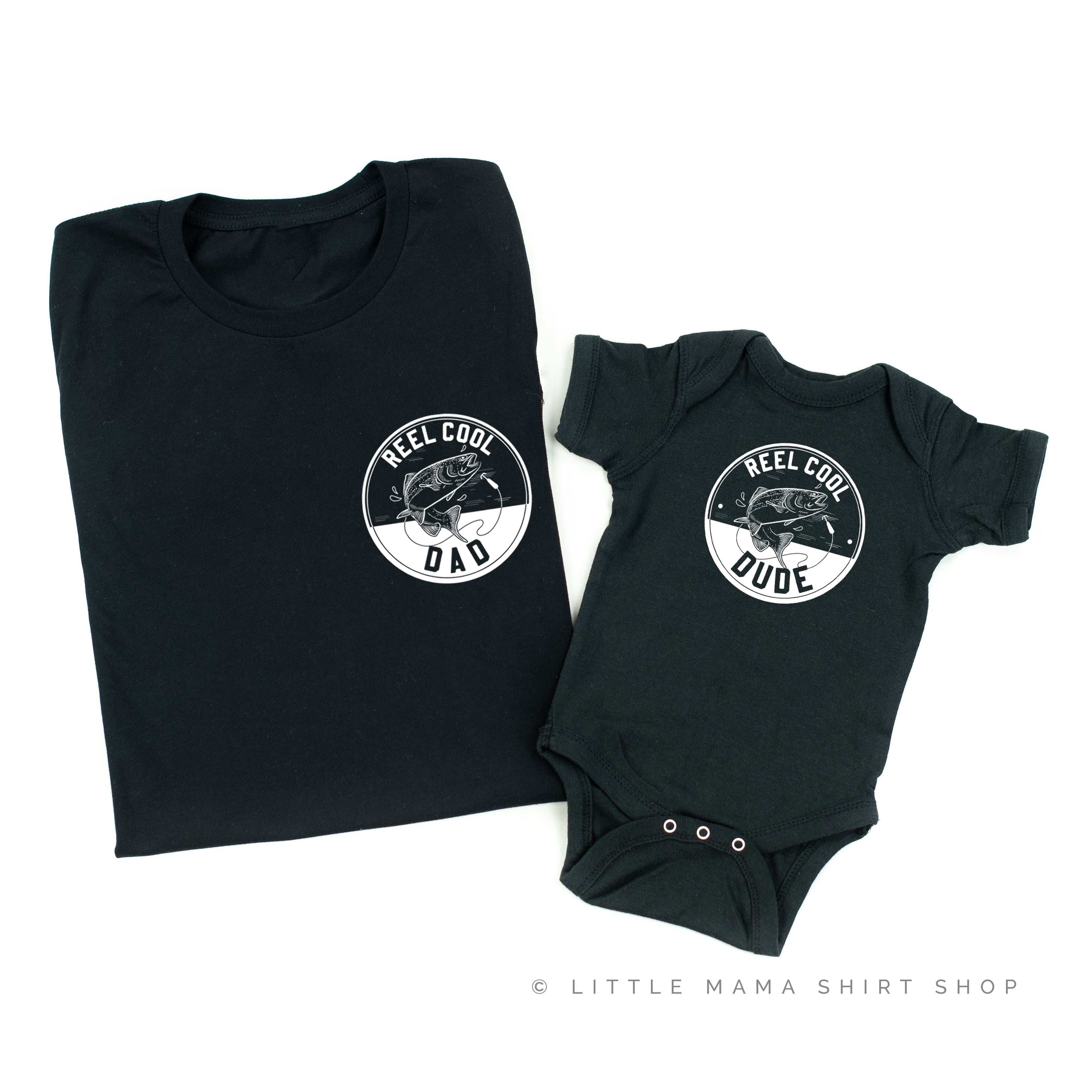 Reel Cool Dad (pocket) / Dude - Set of 2 Tees Little Mama Shirt Shop