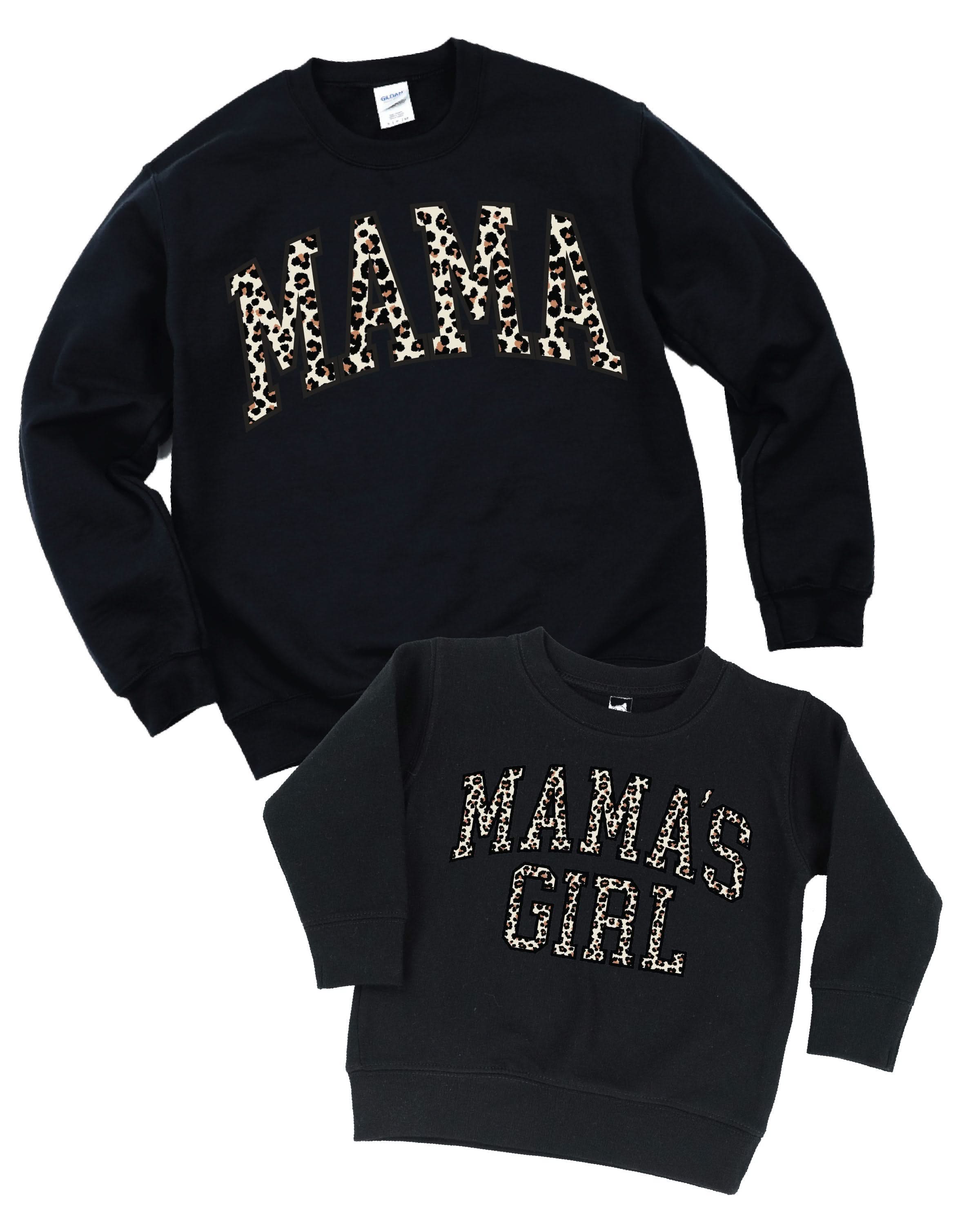 Mama & Mama's Girl (Varsity Leopard) - Set of 2 Basic Fleece Sweaters Little Mama Shirt Shop