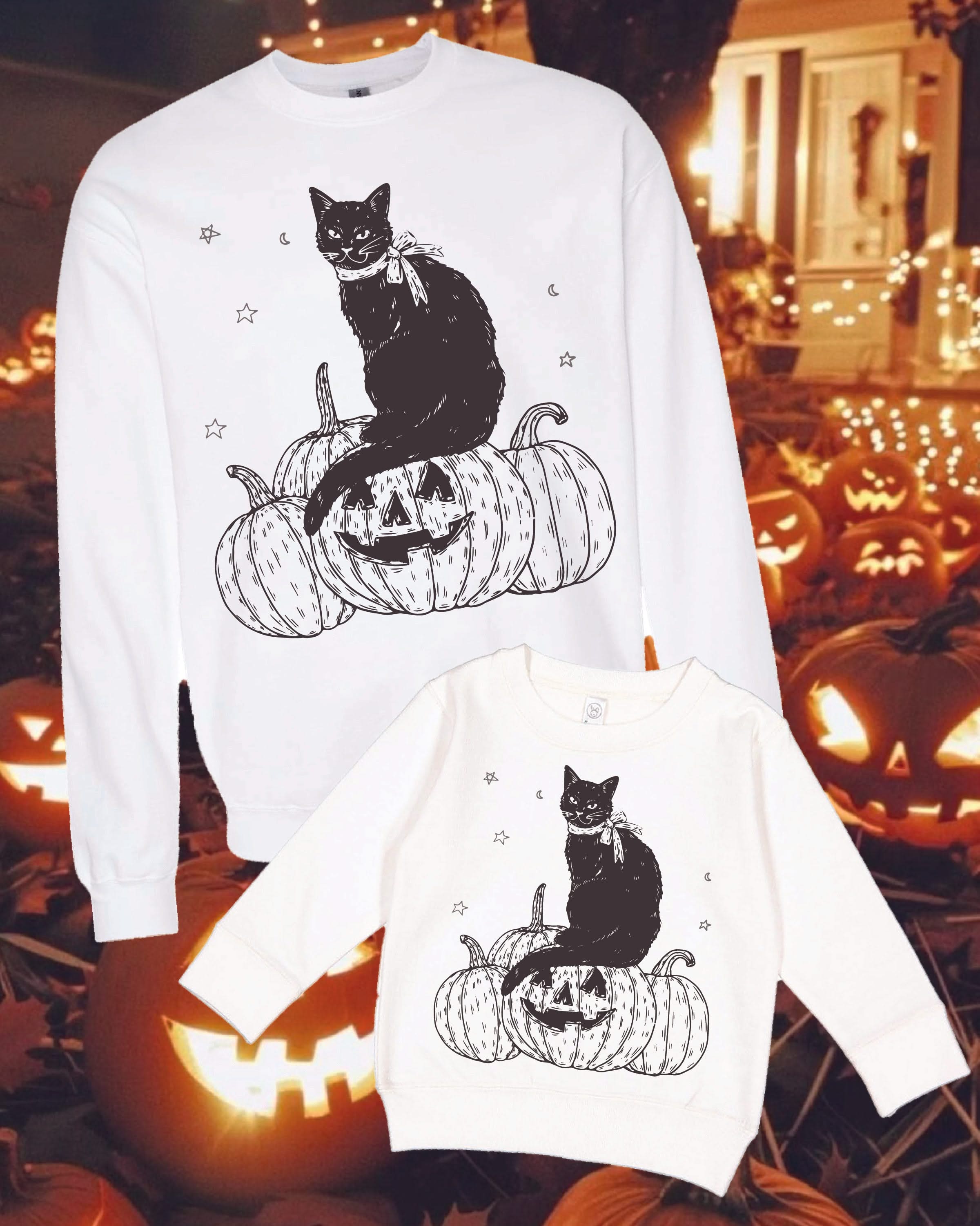Black Cat on the Prowl - Set of 2 Basic Fleece Sweaters Little Mama Shirt Shop