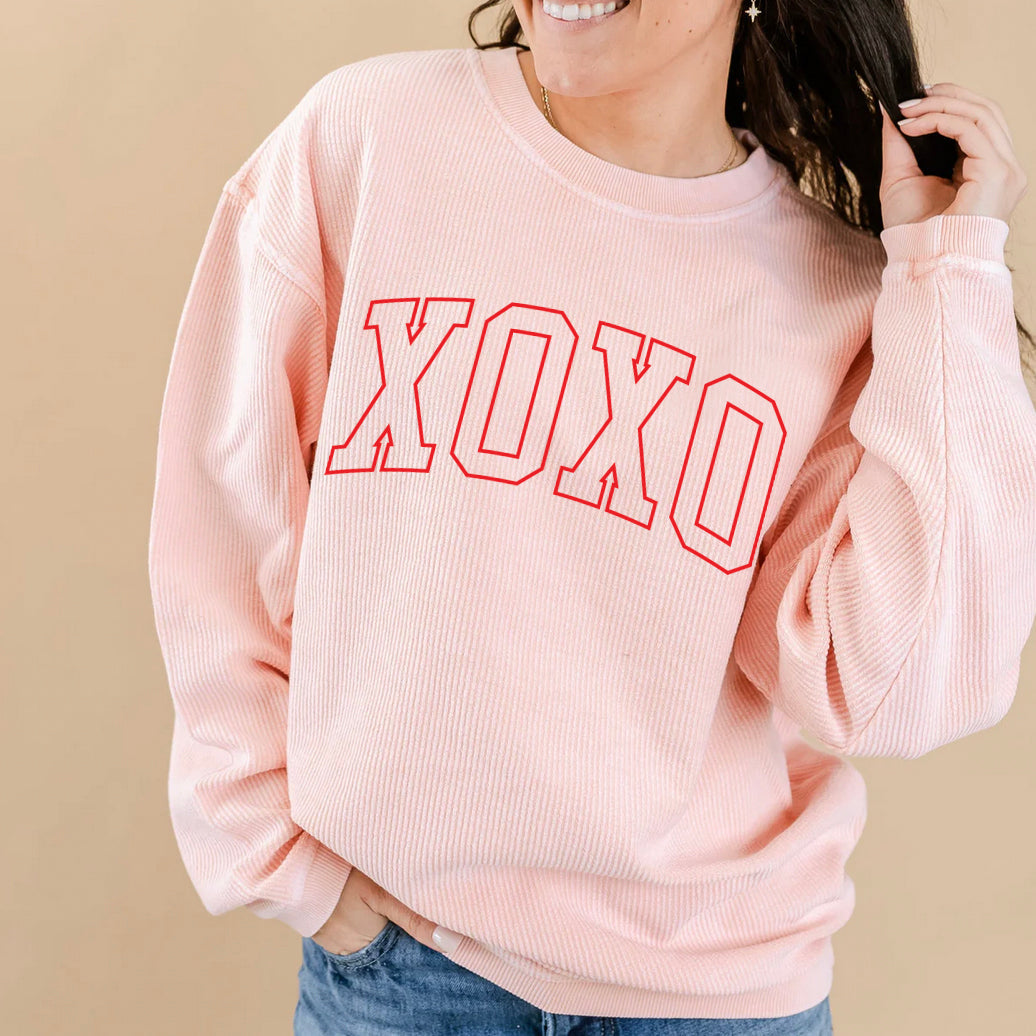 Embroidered Corded Sweatshirt - XOXO - Outline Little Mama Shirt Shop LLC