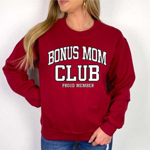 Varsity Style - BONUS MOM Club - Proud Member - BASIC FLEECE CREWNECK