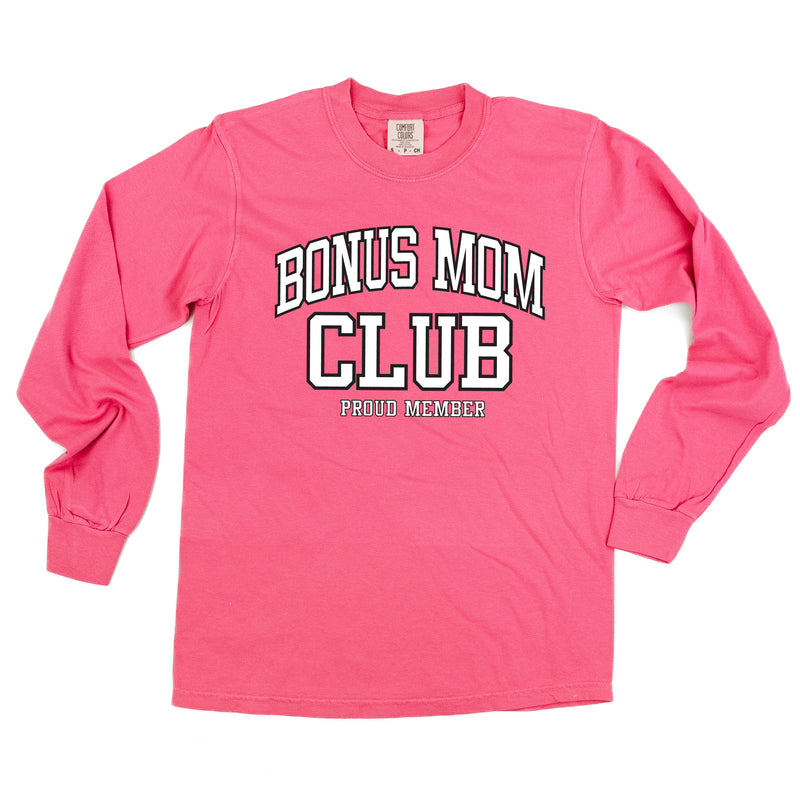 Varsity Style - BONUS MOM Club - Proud Member - LONG SLEEVE COMFORT COLORS TEE