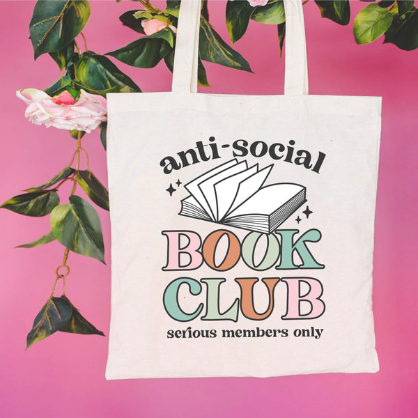 BOOK TOTE - Anti-Social Book Club. Serious Members Only. (full size)
