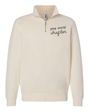 'one more chapter' book quarter zip in bone front shown on flat lay – Little Mama Shirt Shop