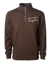 'one more chapter' book quarter zip in brown front shown on flat lay – Little Mama Shirt Shop