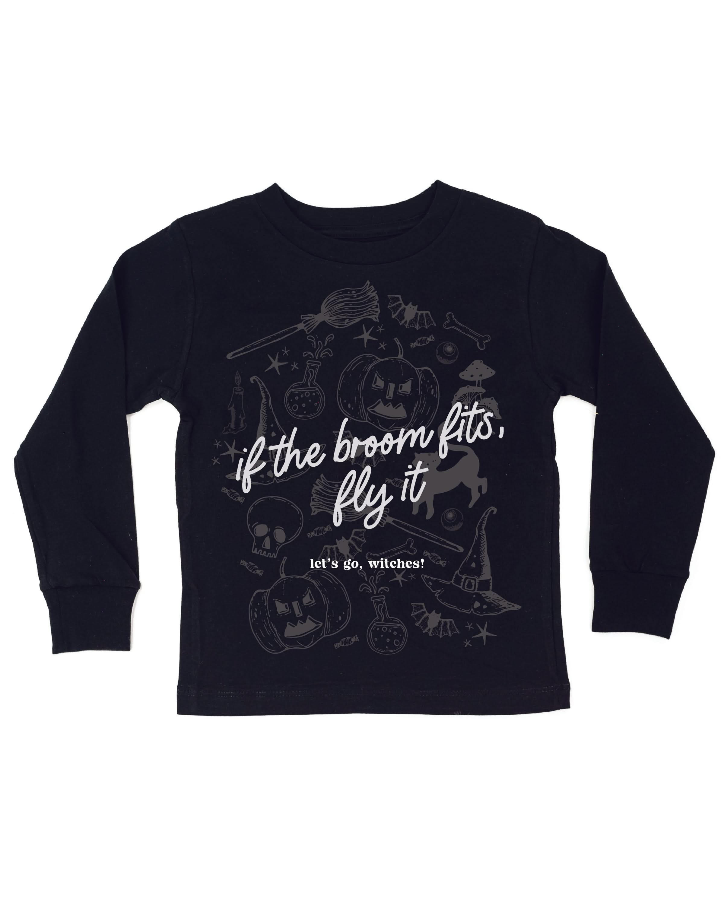 If The Broom Fits, Fly It - Black Child Long Sleeve Tee Little Mama Shirt Shop