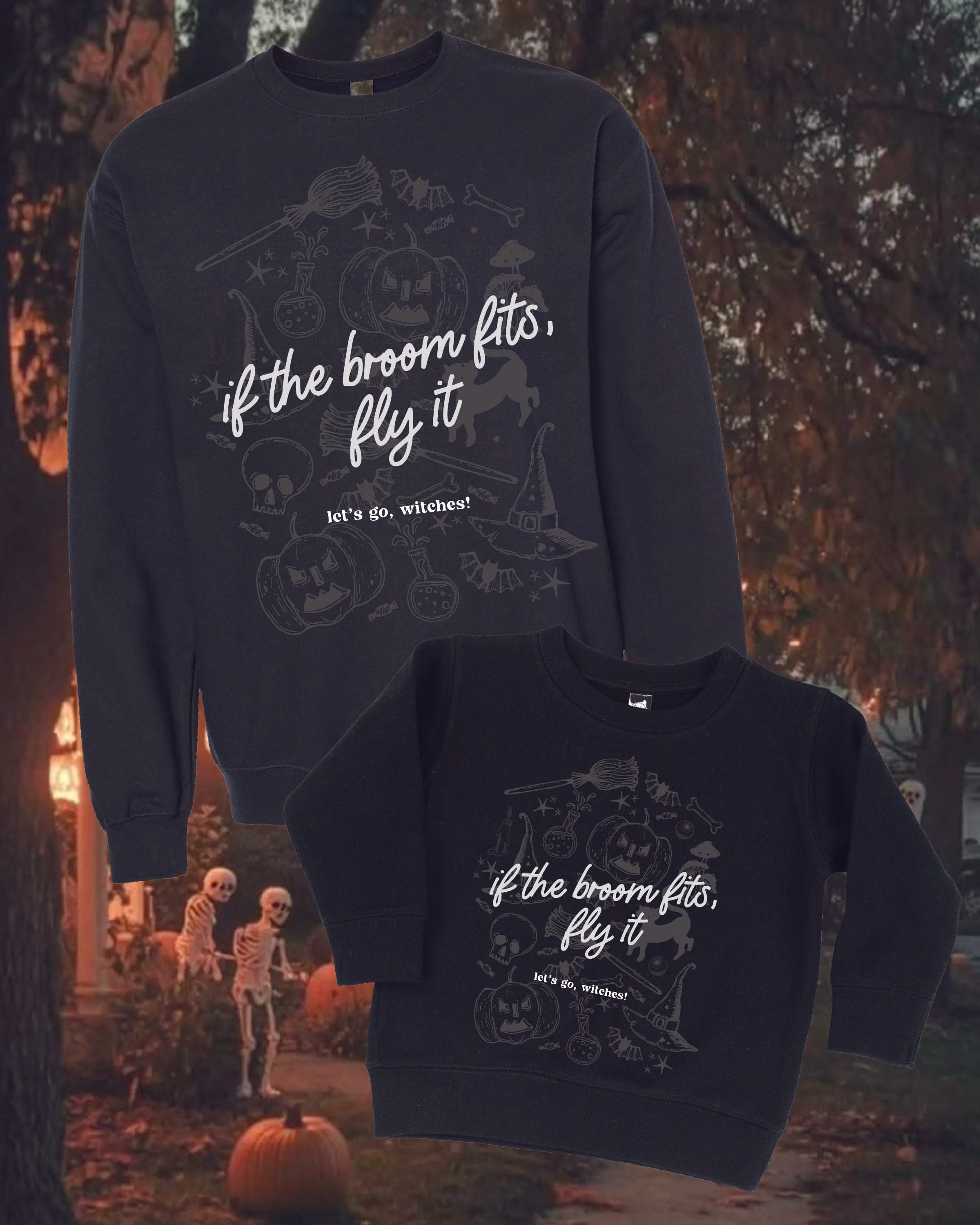 If The Broom Fits, Fly It - Set of 2 Black Basic Fleece Sweaters Little Mama Shirt Shop